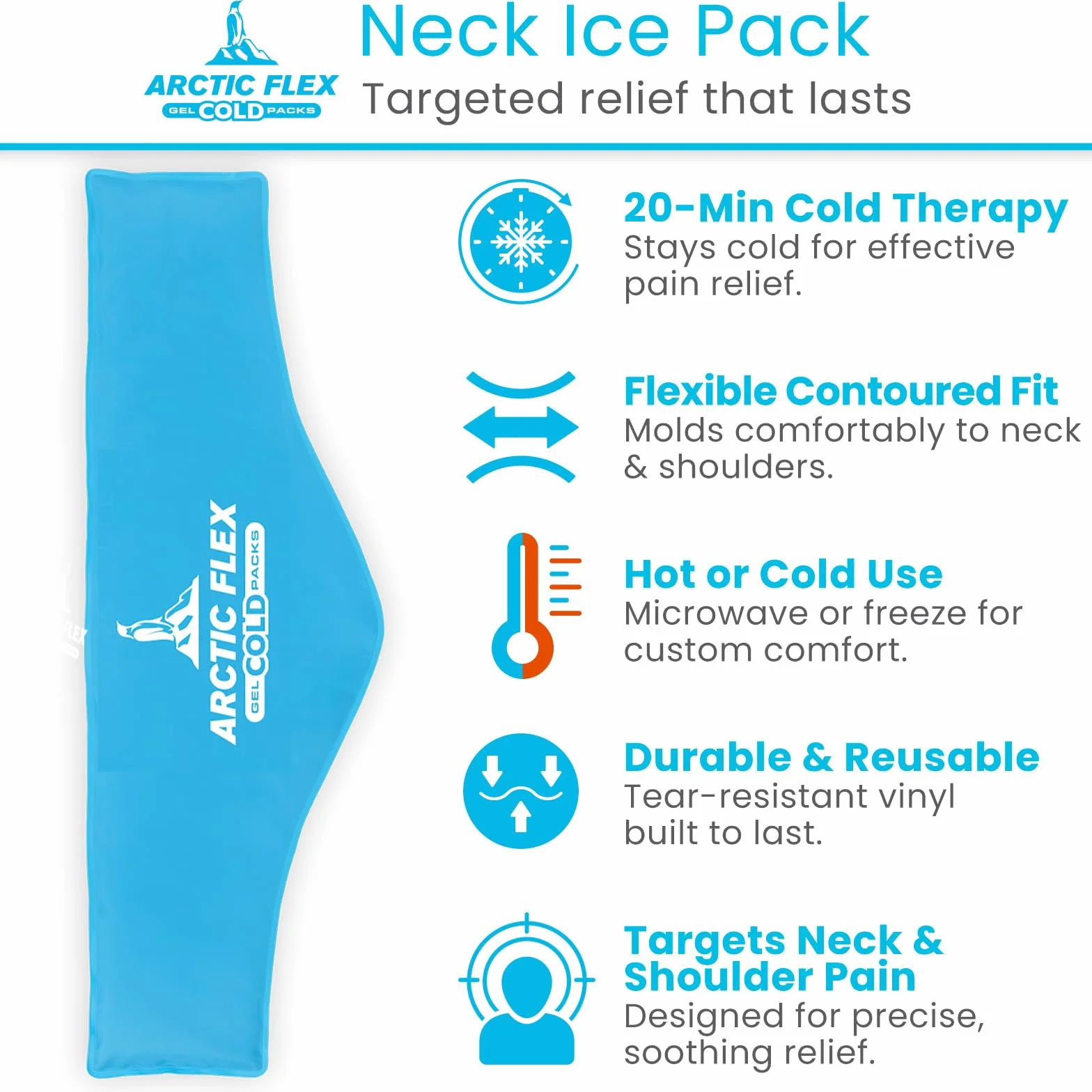 Arctic Flex Bolsa de hielo para cuello, compresa fría reutilizable, almohadilla de gel para hombro y lesiones