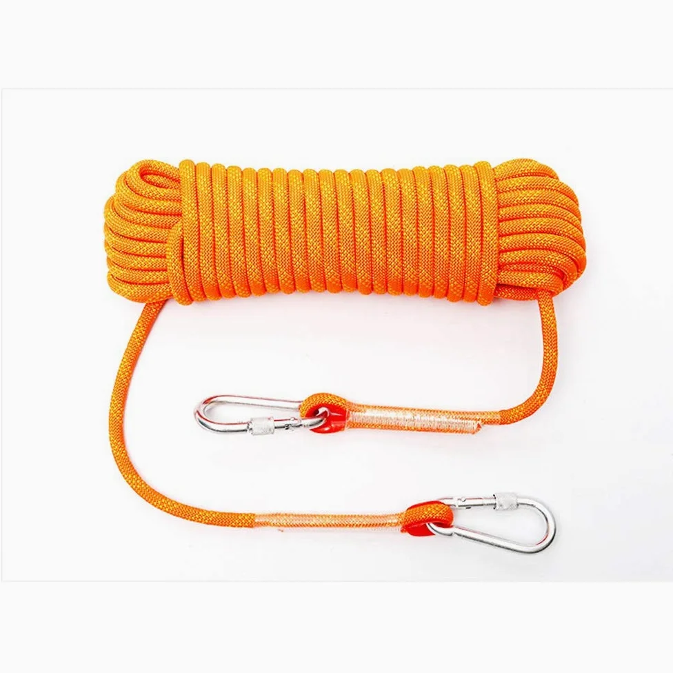Cuerda Cuerda de Escalada Naranja de 10-12 mm, Cuerda de Seguridad, Trenza de Nylon de Doble Capa con mosquetón, Cuerda de Escape Ante desastres Resistente a Altas temperaturas 10M-100M