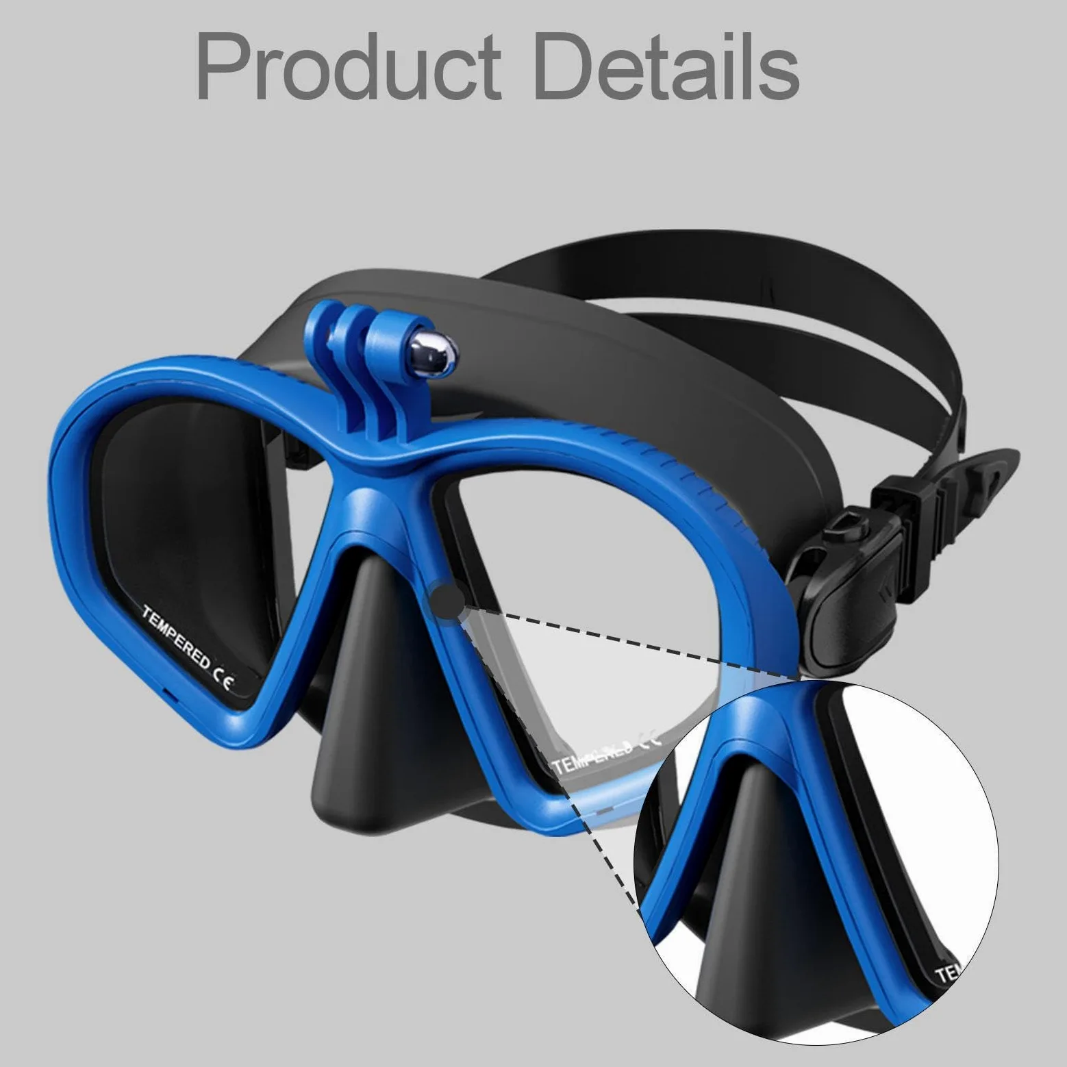 Máscara de Buceo, Máscara de Snorkel, Gafas, Equipo de Natación, Fabricado en Vidrio Templado con Soporte para Cámara Incorporado.