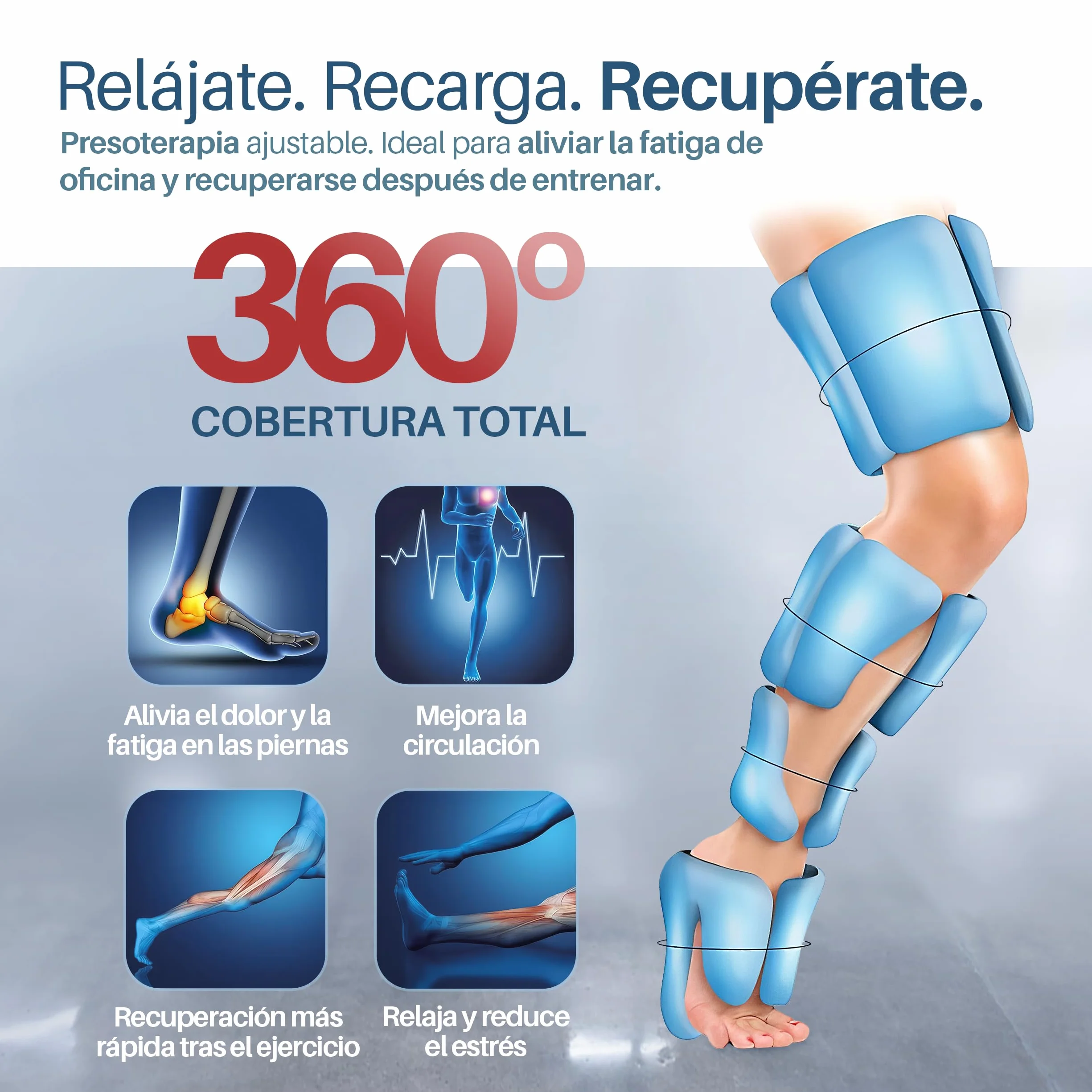 PORTENTUM Botas de presoterapia con calor regulable, 5 niveles de compresión, Masajeador piernas