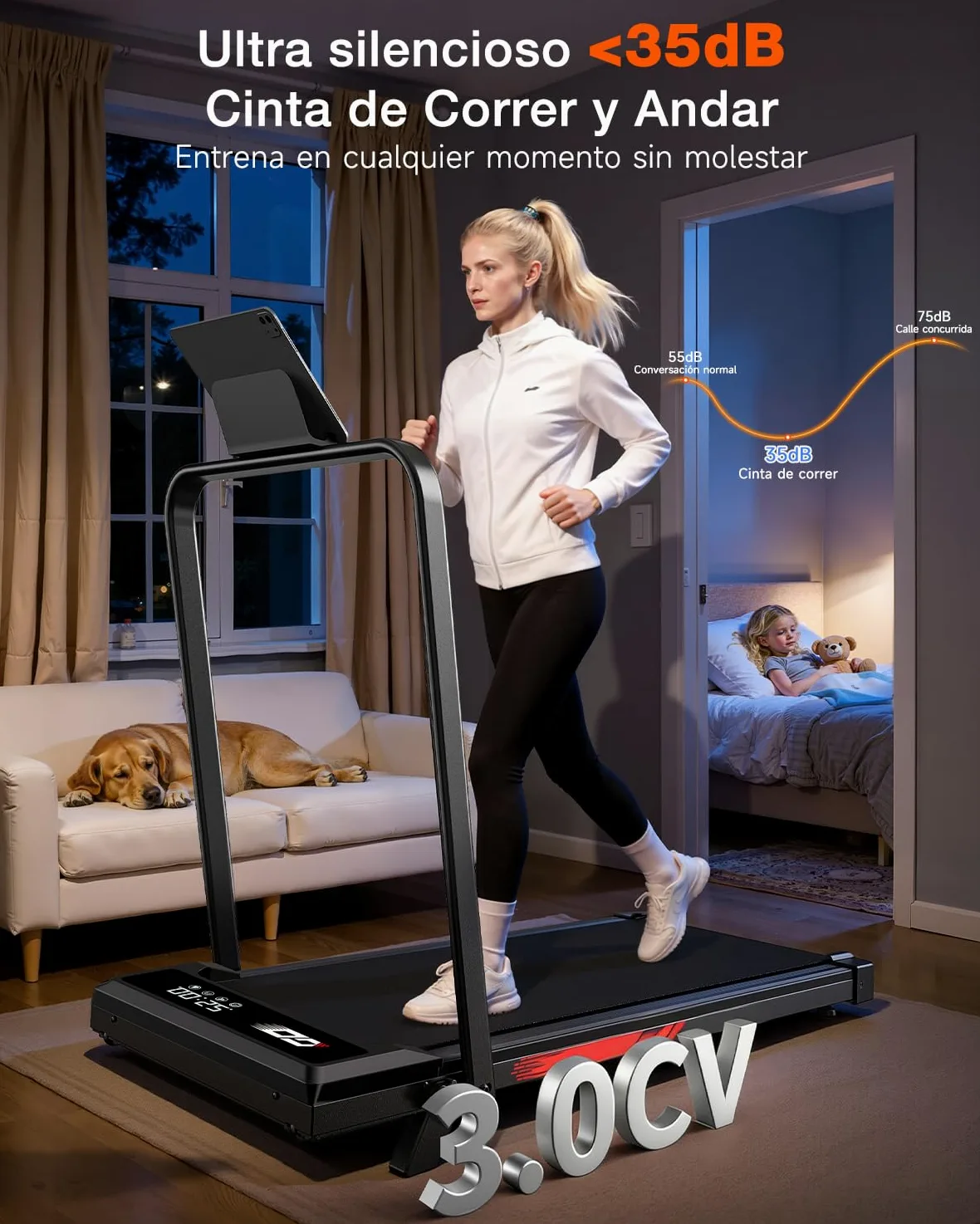 Cinta de Correr 4 en 1 Plegable con Inclinación 9% – Caminadora Eléctrica Silenciosa 10 km/h, Motor 3,0 CV, Sistema de Amortiguación, Pantalla LCD, 140 kg Máx – Hogar, Oficina y Fitness en Casa