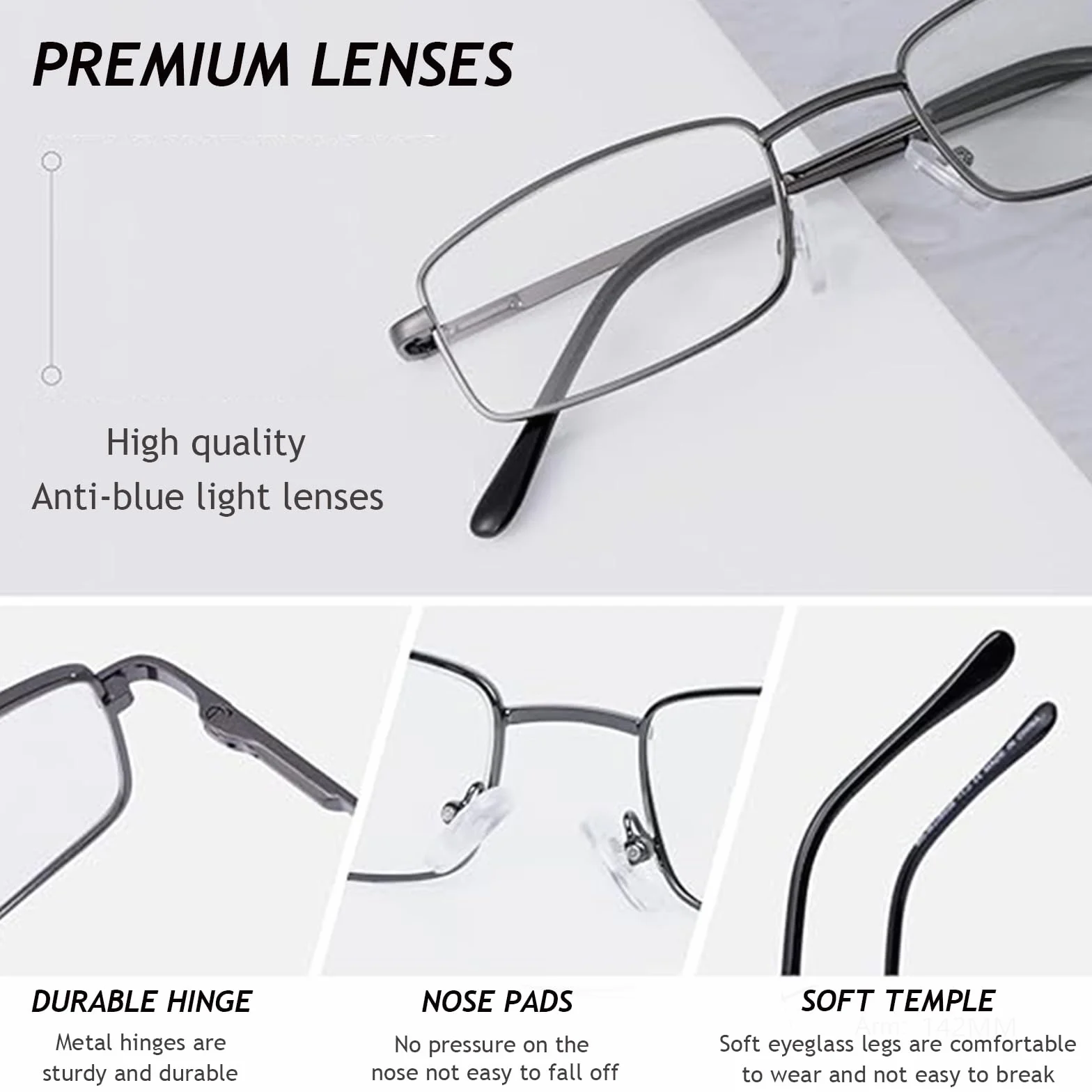 Hubeye Gafas de Lectura Metal Ultraligeras Bisagras de Resorte Anti Luz Azul 2.00