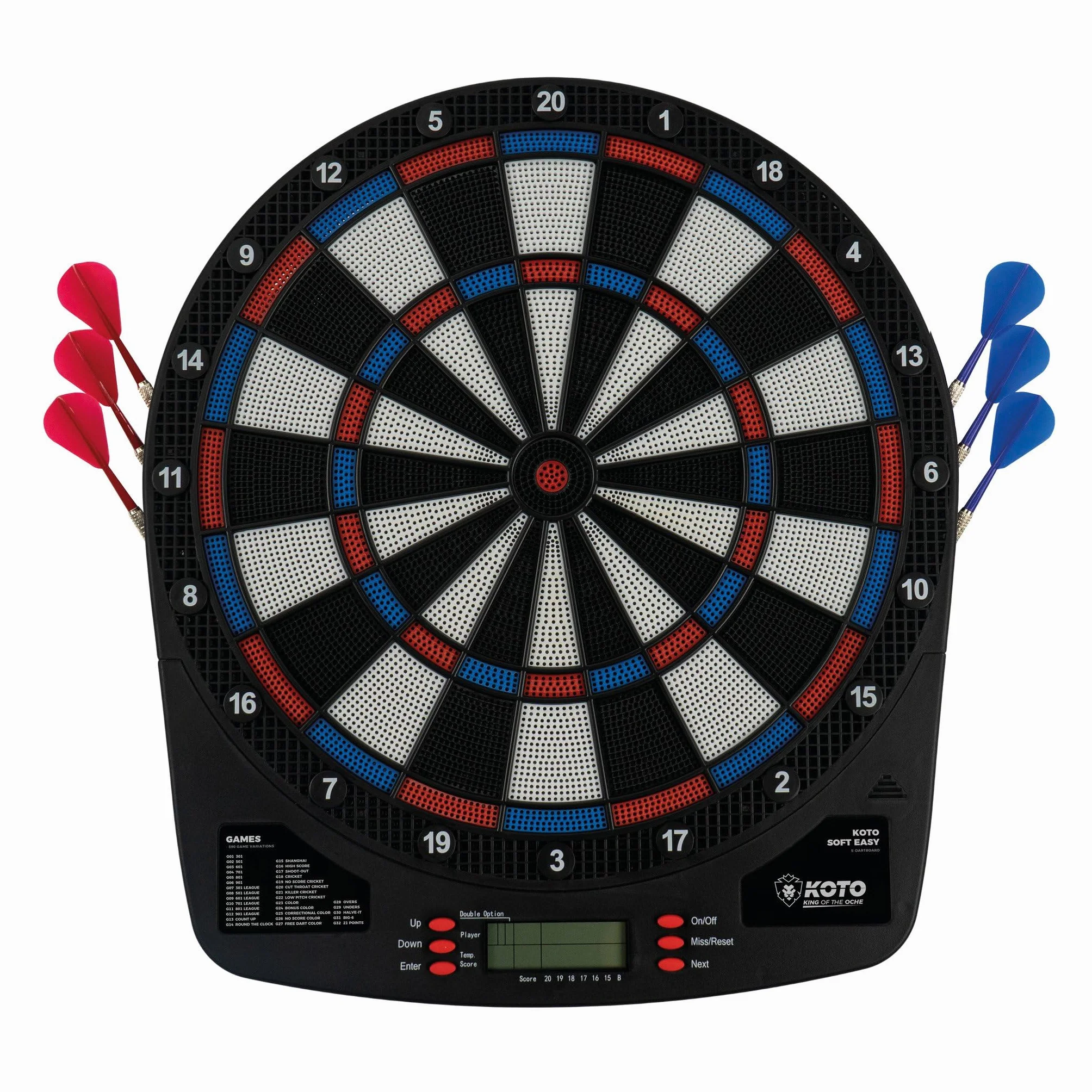 KOTO – Diana Electrónica Soft Easy (39x2x44,5 cm), 6 Dardos Soft, 32 Juegos, Más de 590 Variantes, Compacta y Moderna