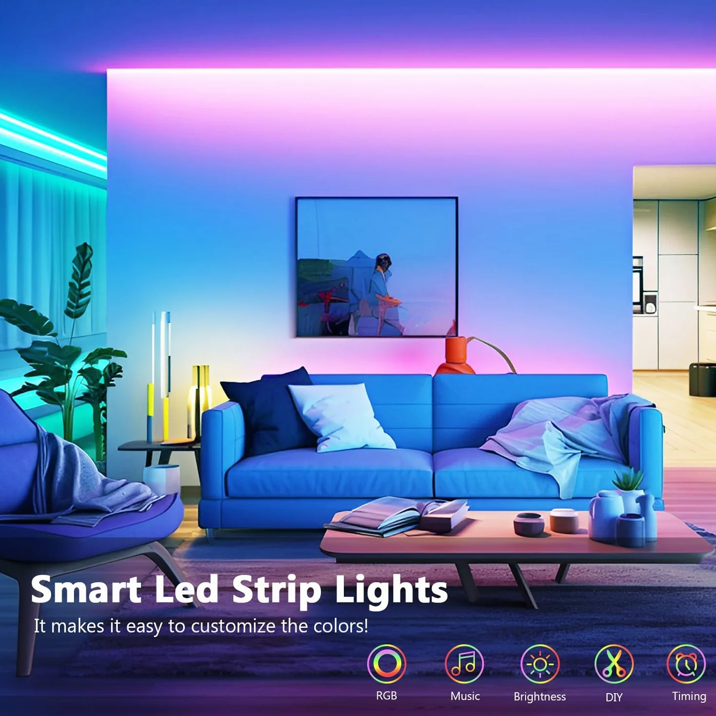 Goffii Tira LED 15 Metros, Luces LED Habitacion RGB Bluetooth con Control Remoto y APP, Cambia Color con Musica para Decoracion