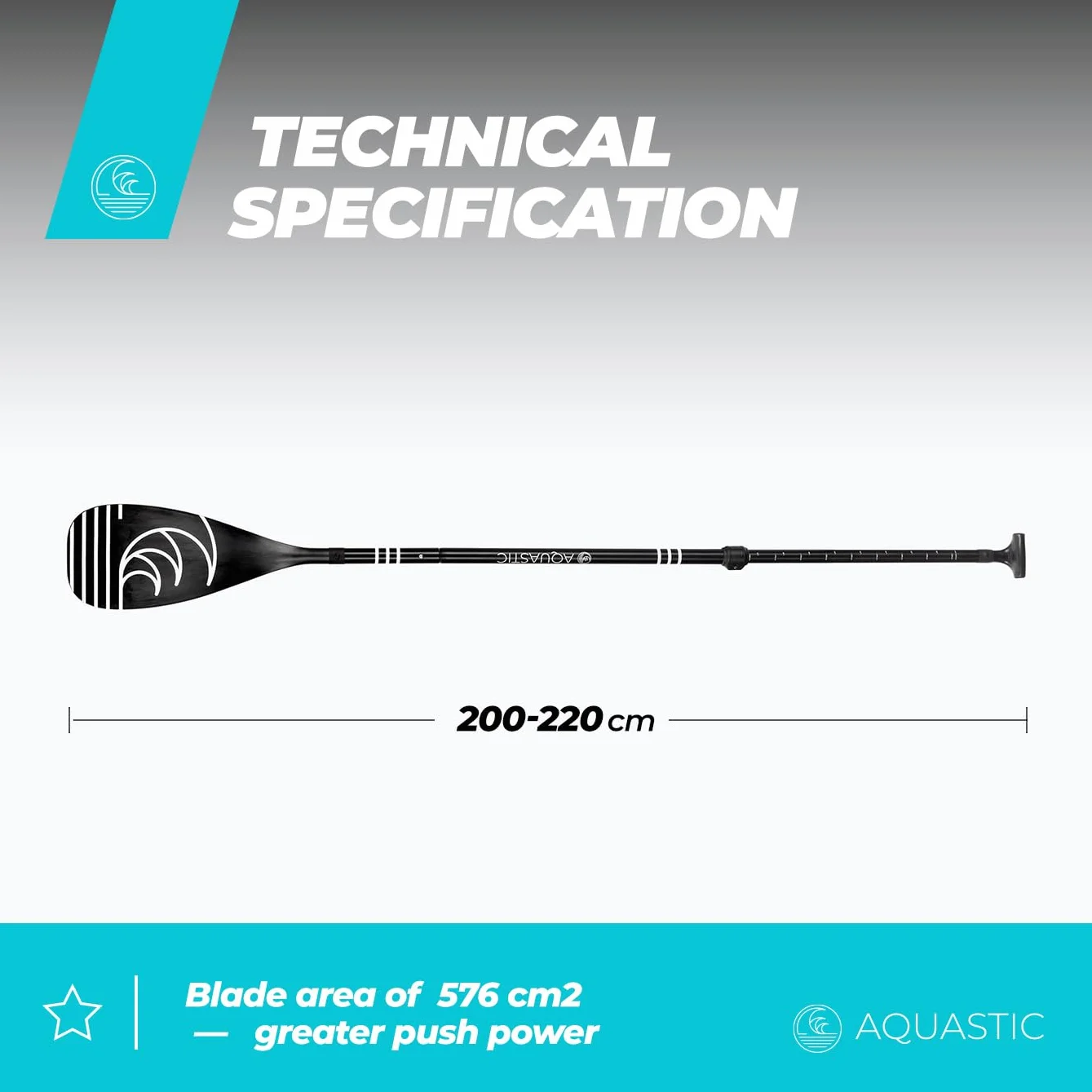AQUASTIC, Remo Sup AQS-SPD de 3 Piezas Ajustable de Aluminio Reforzado con Fibra de Vidrio polea Resistente Negro
