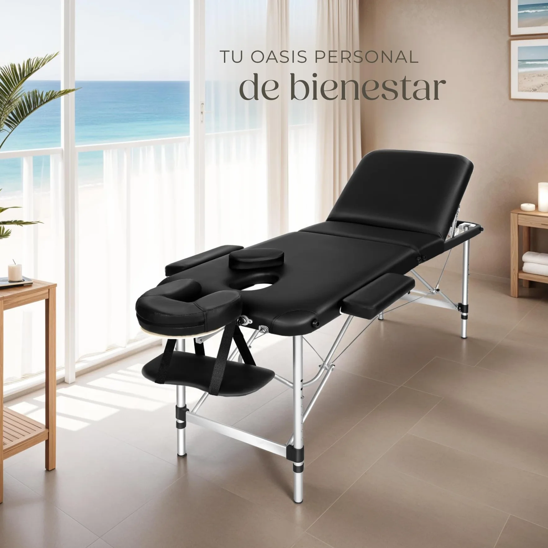 Tectake Camilla de Masaje Mesa de Masaje en Aluminio 3 Zonas Negro