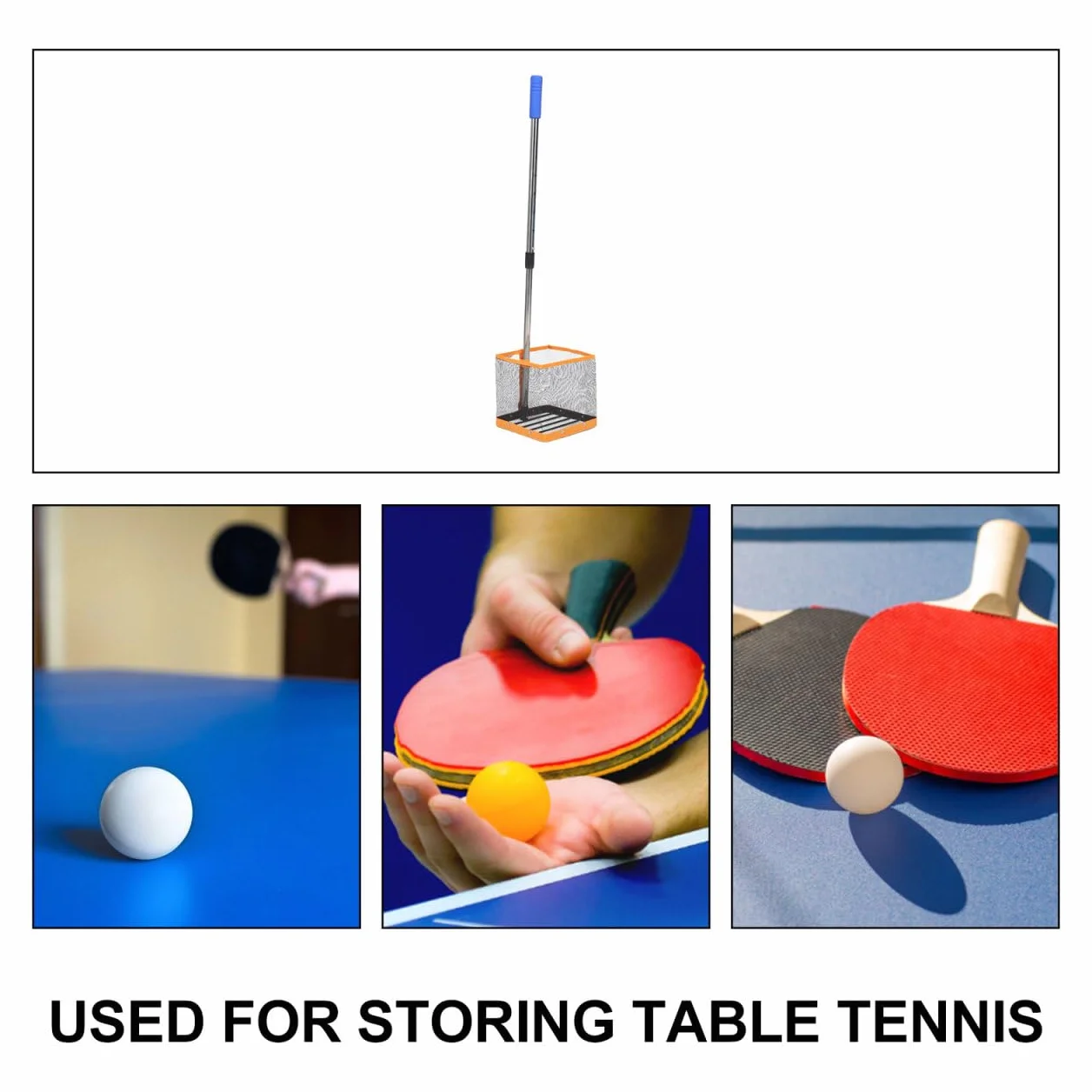Toddmomy Picador de pelotas de ping pong mango ajustable portátil mesa de ping pong recogedor de pick bolsa de pick de tenis, mango telescópico, recogedor de pelotas de tenis