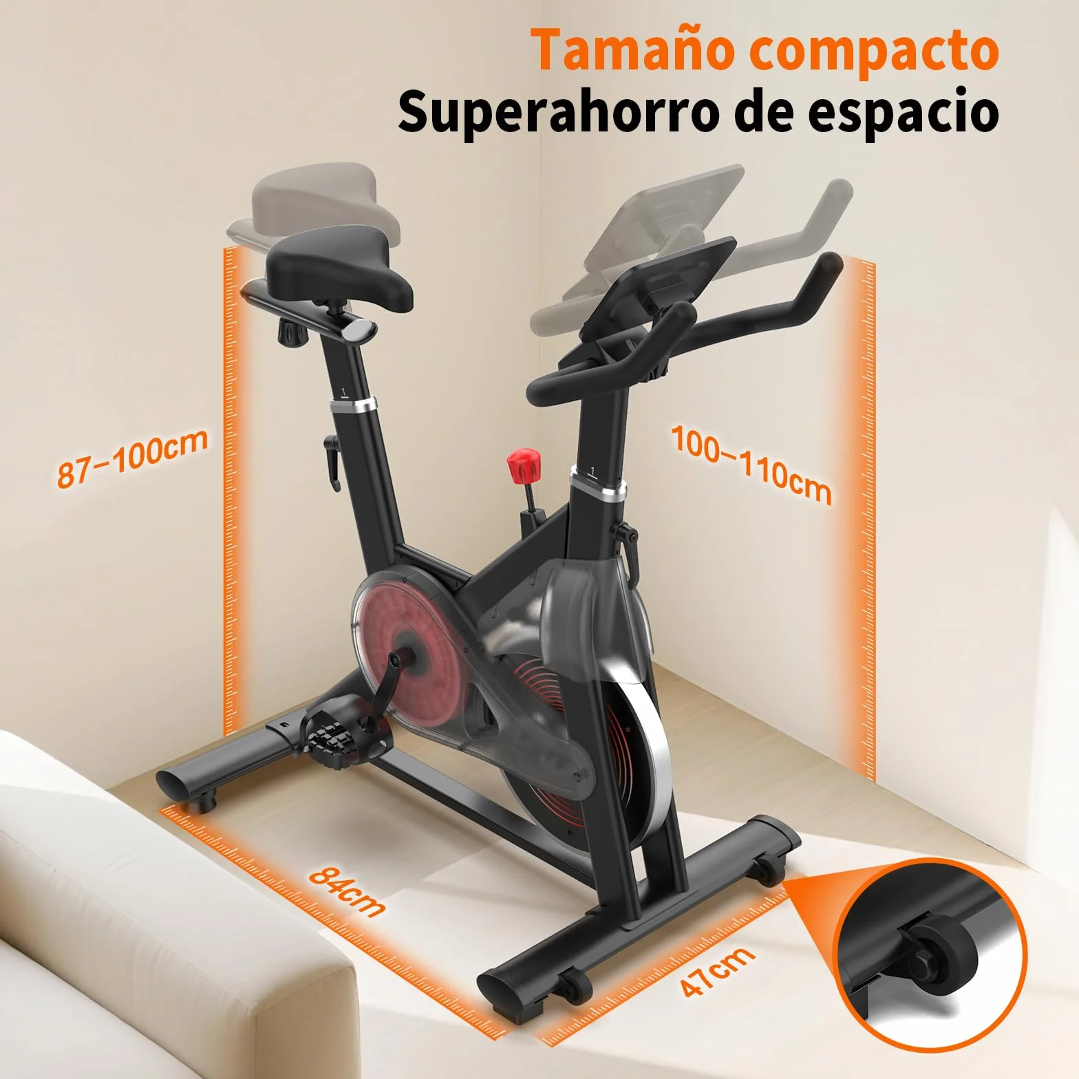 HXD-ERGO Bicicleta Estática en Casa con Resistencia Ajustable, Bicicleta Estatica Silenciosa con Monitor LCD, Cómodo Cojín de Asiento, App Propia, Capacidad de 160 kg, Entrenamiento Aeróbico