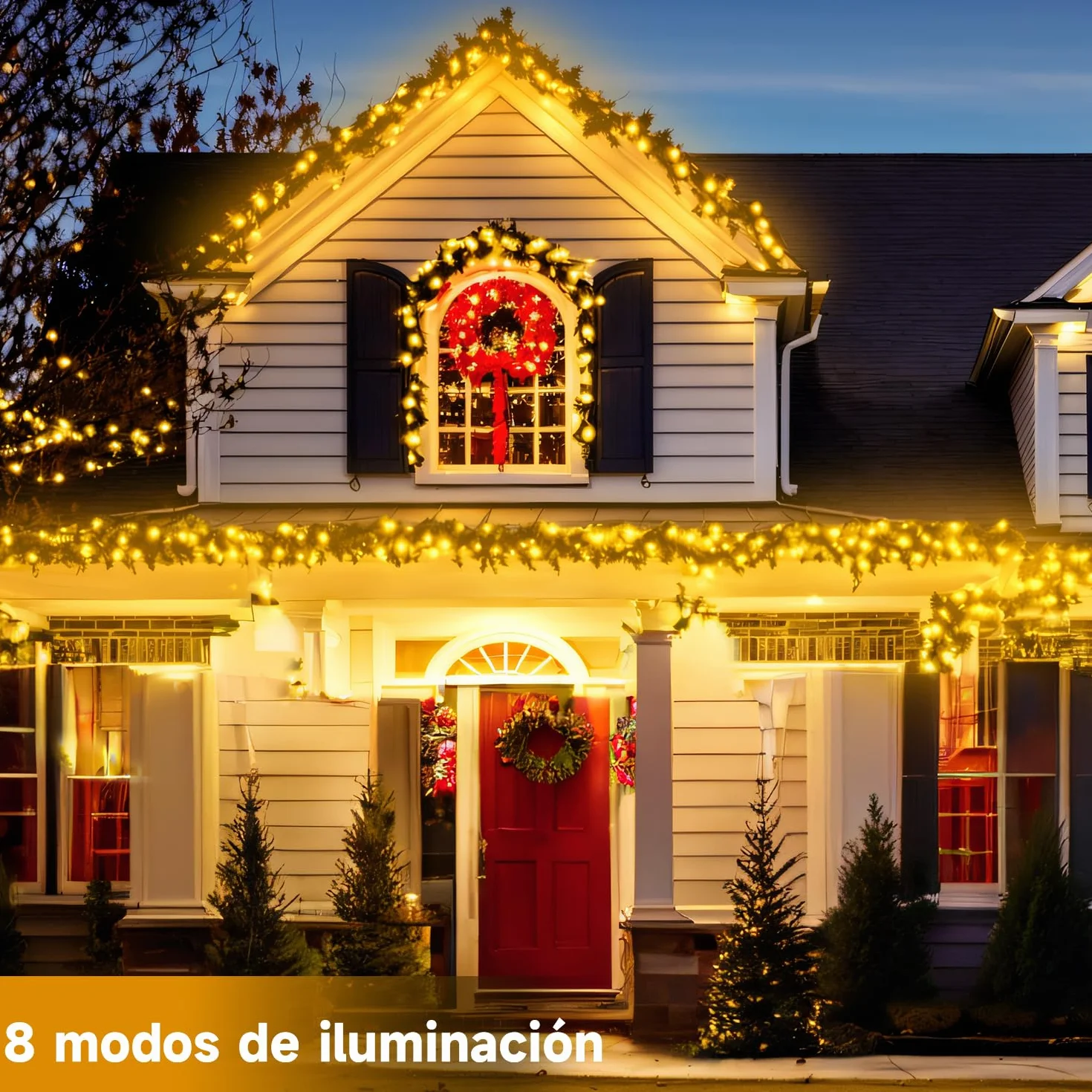 Guirnaldas Luces Exterior Solar 10M 2 Pack, IP65 Impermeable Cadena Solar 8 Modos Blanco Cálido