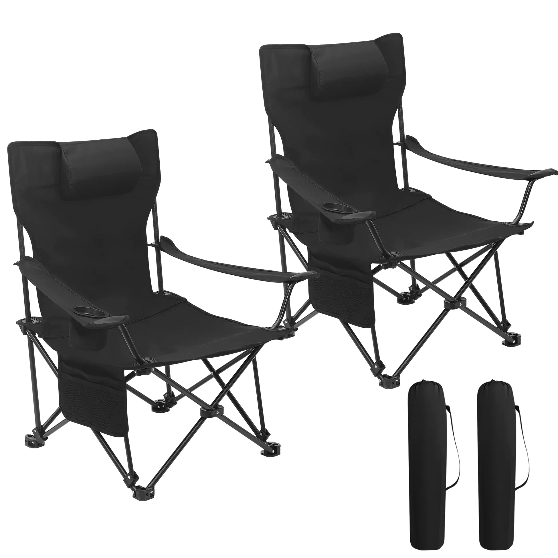 WOLTU Sillas Plegables Camping, Juego de 2 Sillas Portátiles para Exterior, Ligera para Jardin Playa Picnic y Pesca, hasta 150 kg, Negro
