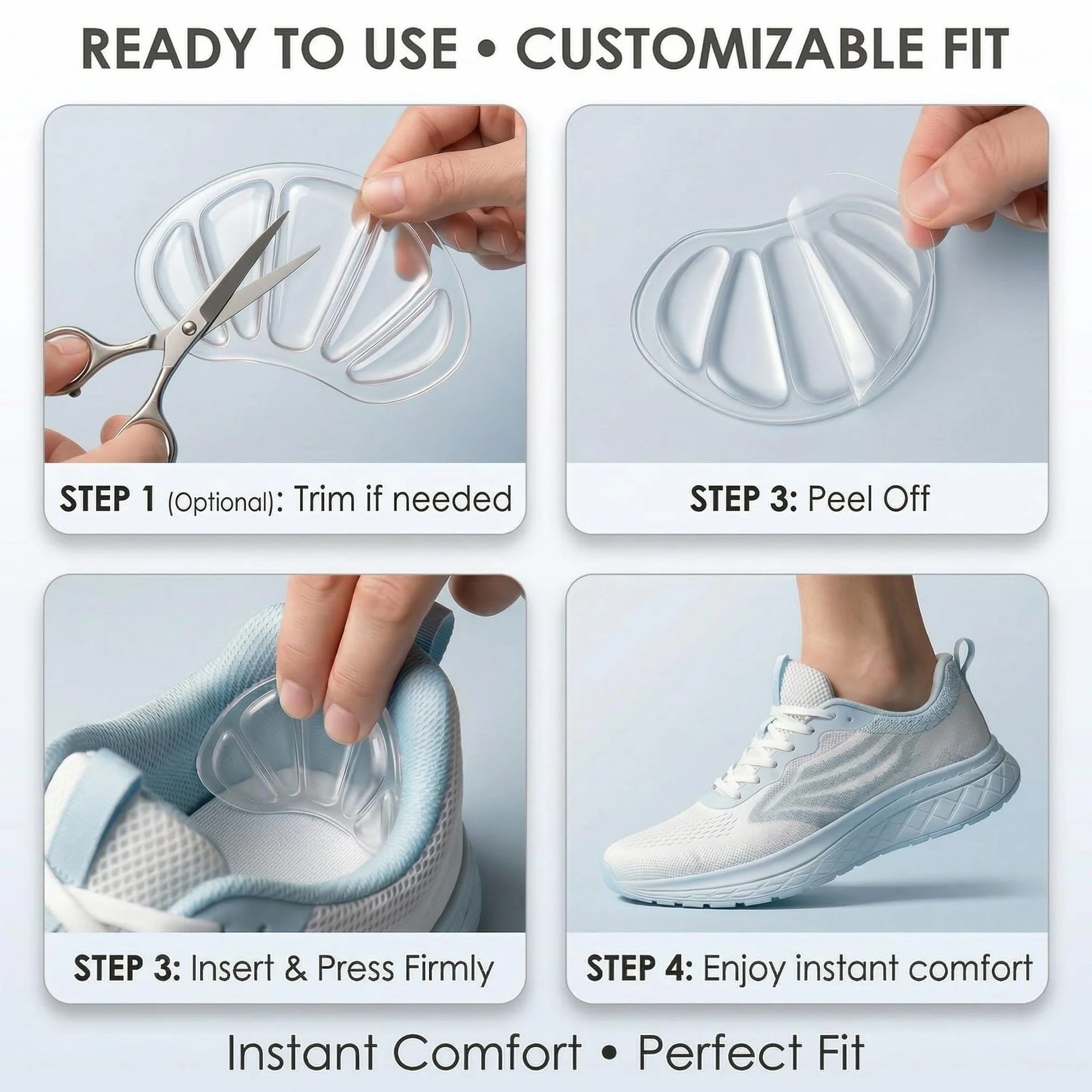 Taloneras de gel para zapatos, almohadillas autoadhesivas transparentes, protector de talón antideslizante