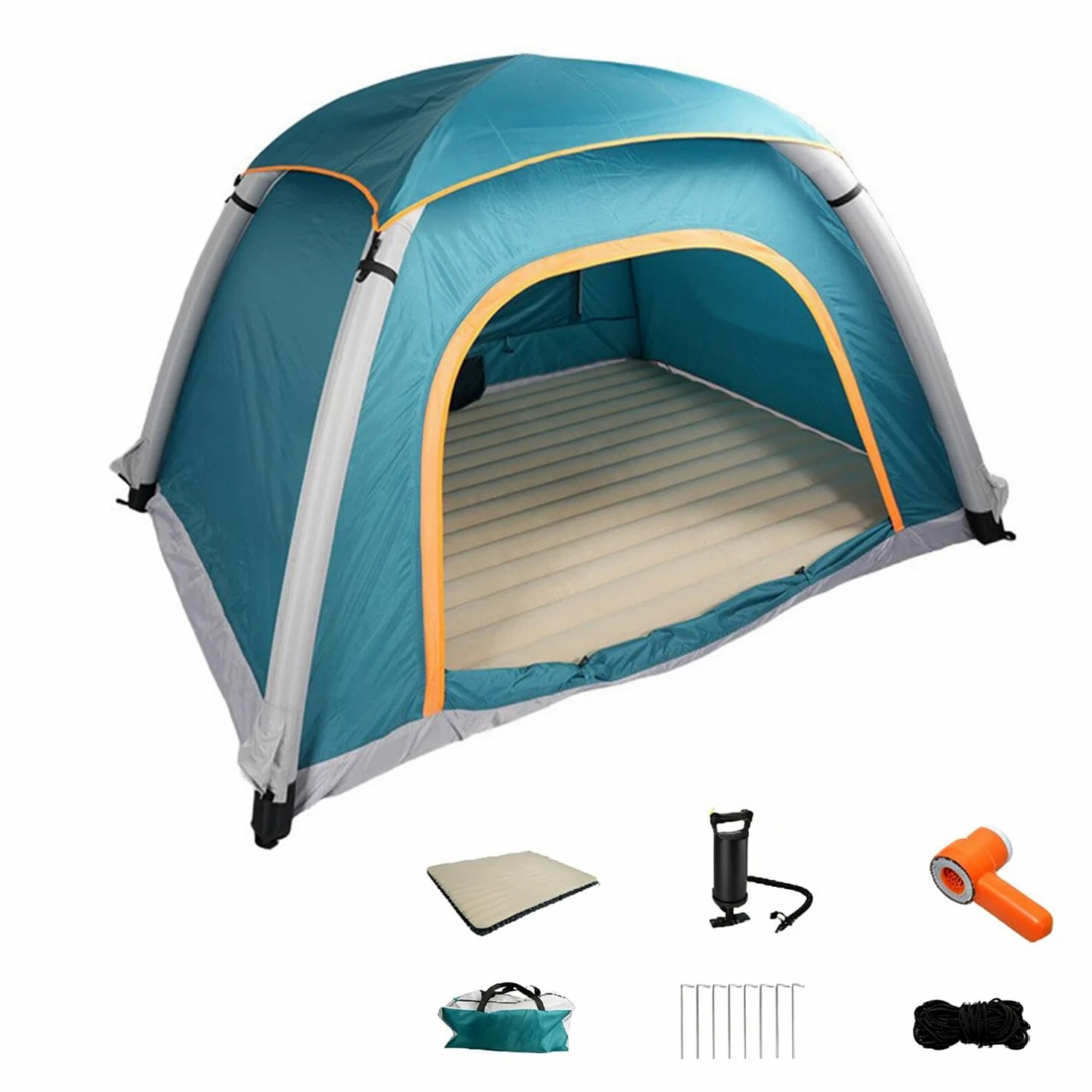 Tienda de campaña inflable para 2-3 personas, impermeable para 4 estaciones, tienda de campaña de aire de 3000 mm con bomba, estacas, bolsa de transporte, resistente al viento para camping, senderismo