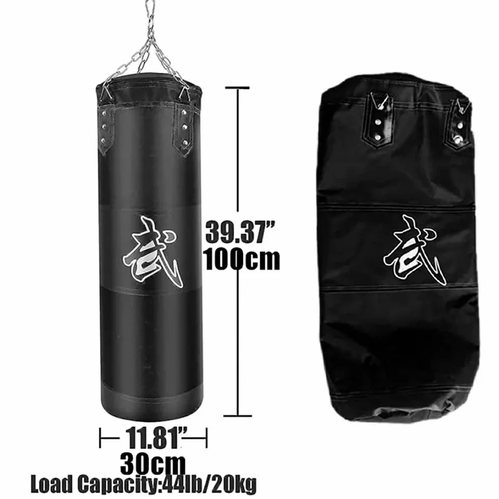 Saco De Boxeo,Saco Boxeo Adulto,Kit Boxeo,15-en-1 100 cm Kit de Sacos de Boxeo con Guantes, Vendas, Cadena más Gruesa, Giratorio 360° para Muay Thai y Lucha (sin Acolchado Negro)