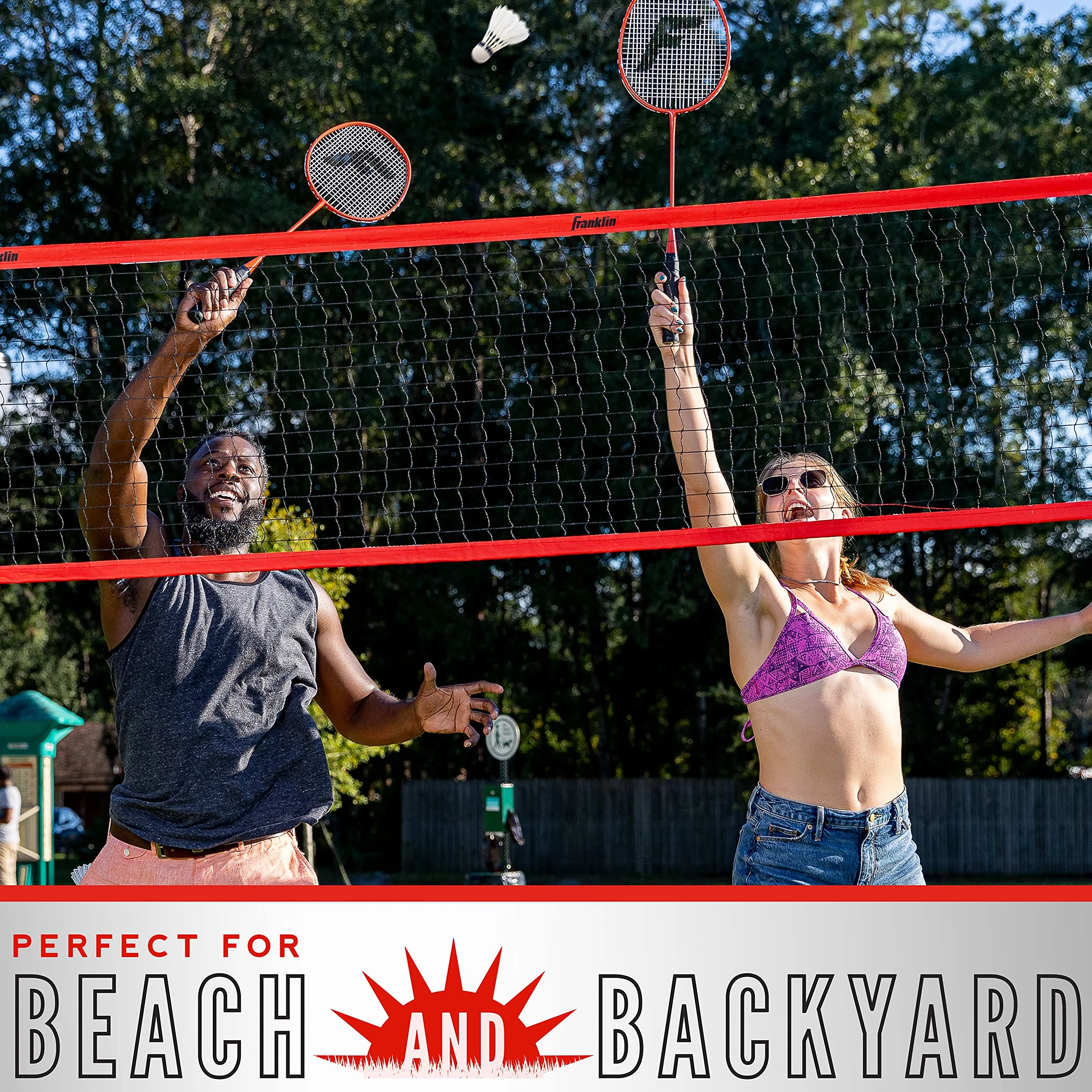 Franklin Sports Juego combinado voleibol bádminton red exterior playa portátil postes raquetas