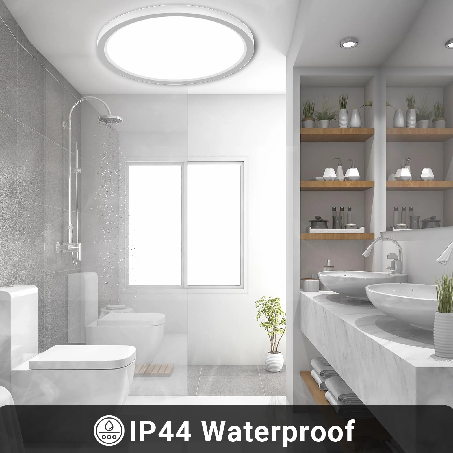 LQWELL® Lámpara de Techo LED IP44 Impermeable 18W 6000K 1980LM Redonda Plana 220x18mm
