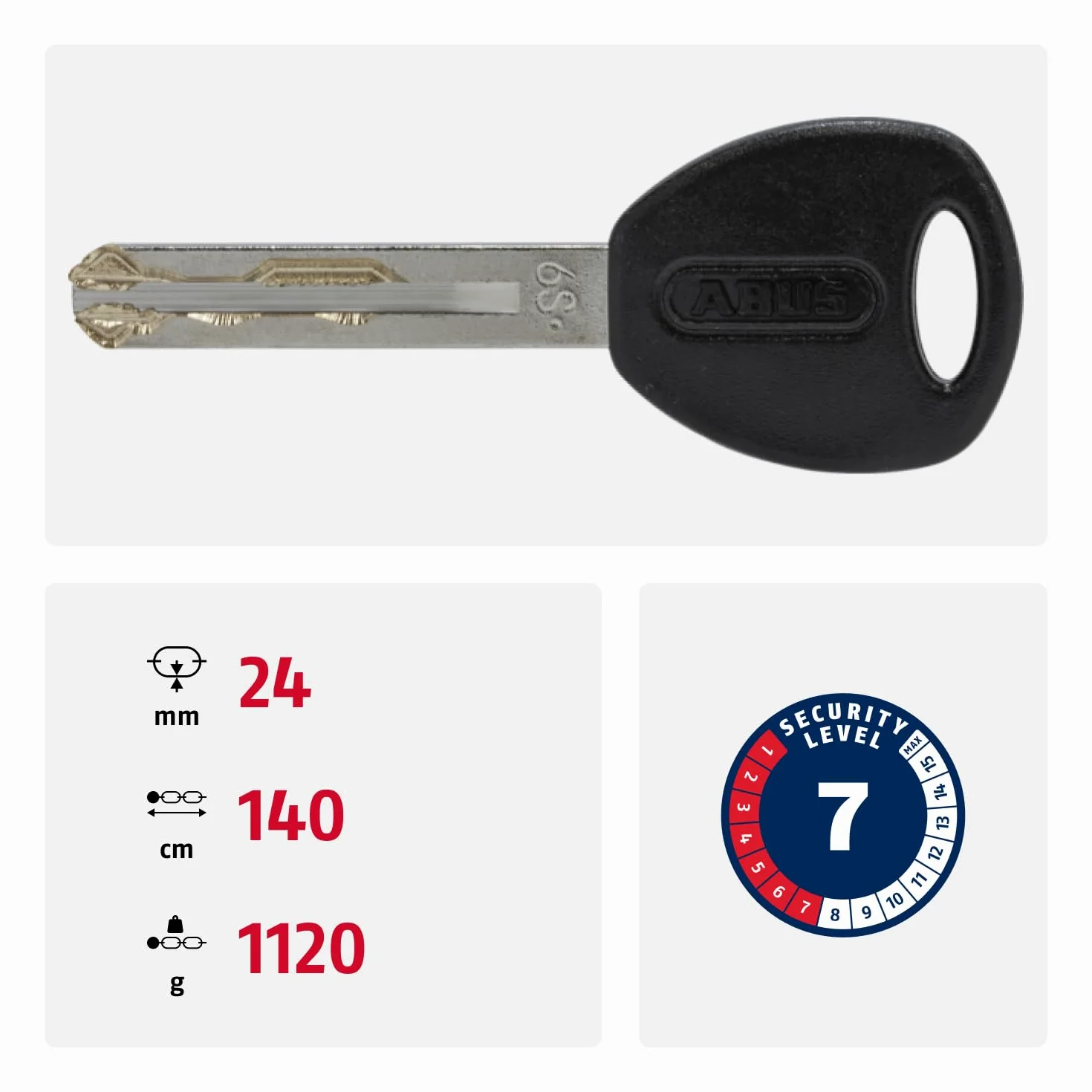 ABUS Candado de cadena YARNIT 4004K, longitud 140 cm, negro | Candado para bici con tejido de punto, cilindro anti-ganzúa, cierre automático, protege pintura