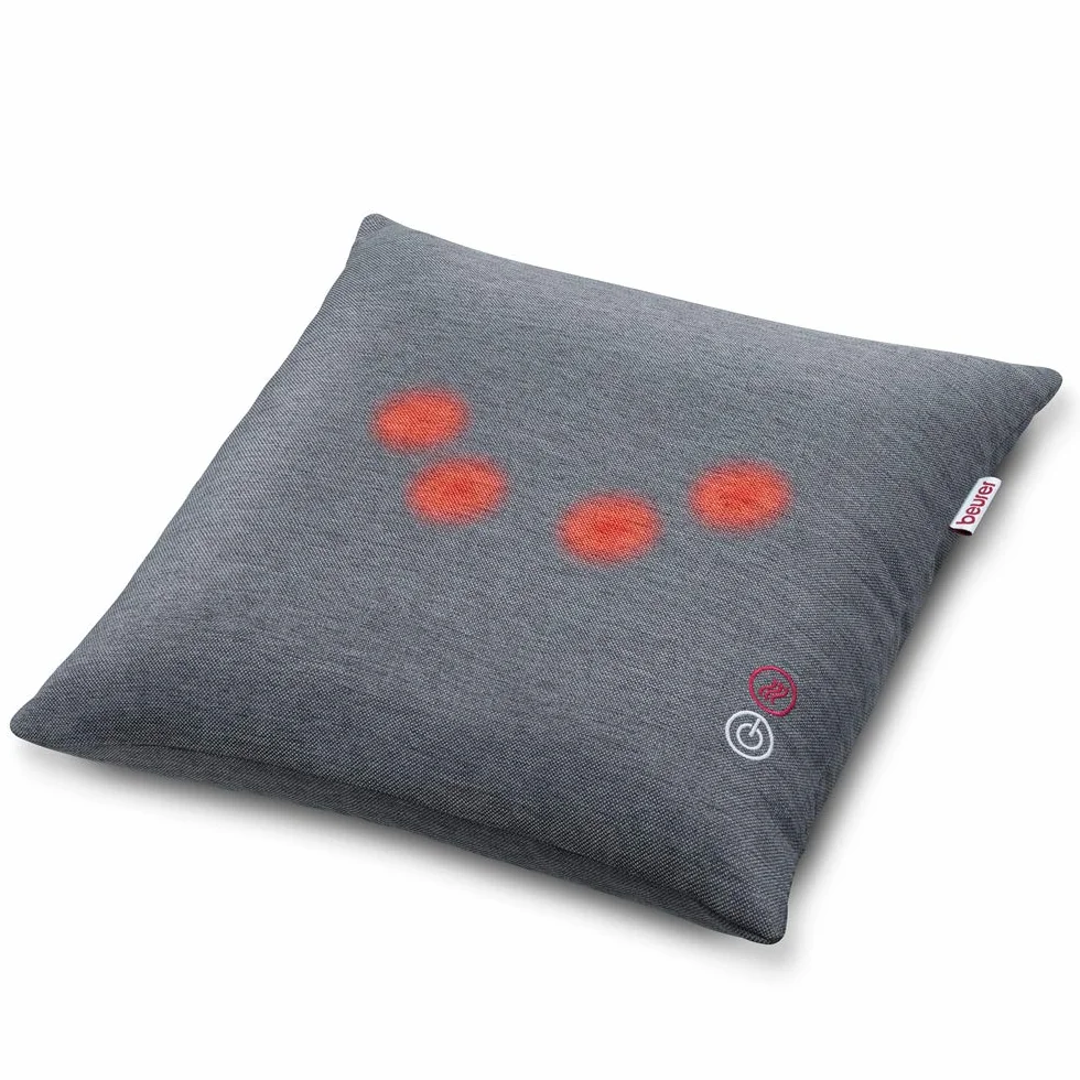 Beurer MG135 Almohada de masaje Shiatsu con luz y calor, 4 cabezales rotatorios, funda lavable 40x40 cm, gris