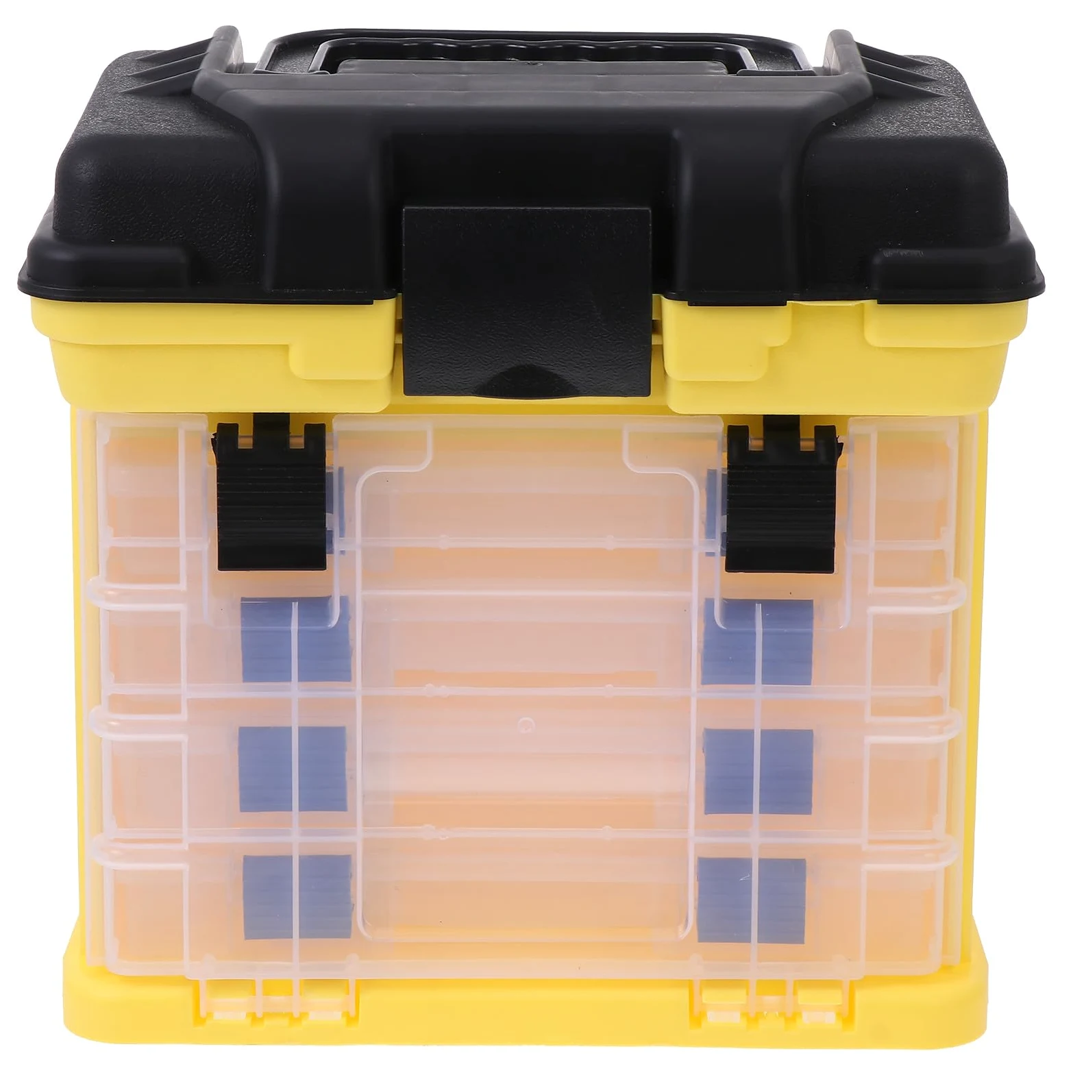 Amosfun Caja de Aparejos de Pesca de 4 Capas, Gran Capacidad, PP Abs | Amarillo, para Señuelos y Accesorios, Fácil de Llevar, Resistente al Desgaste Caídas