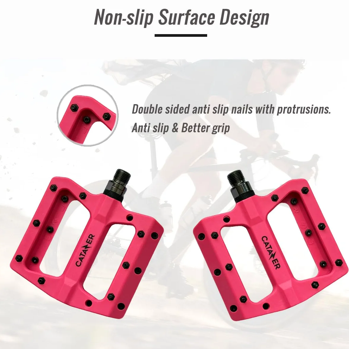 Pedales de bicicleta de montaña, pedales antideslizantes de fibra de nailon con rodamientos sellados, pedal de bicicleta plano ligero para MTB, bicicleta BMX de carretera