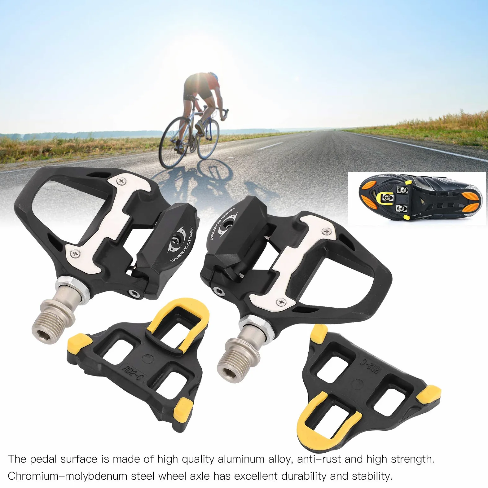 Pedales -SL de Bicicleta de Carretera y Montaña - Plataforma de 9/16 Pulgadas con Placas, Aleación de Aluminio para Trekking