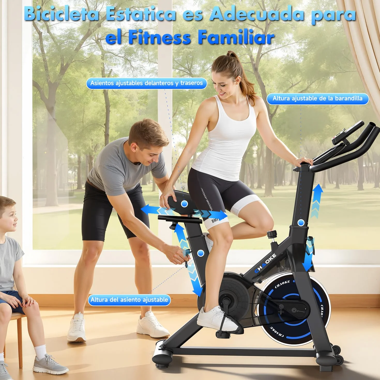 CHAOKE Bicicleta Estatica con APP, Bicicleta Spinning Magnética de Resistencia Súper Silencioso 10DB, Asiento Transpirable Suave y LED Pantallas, Max 150KG