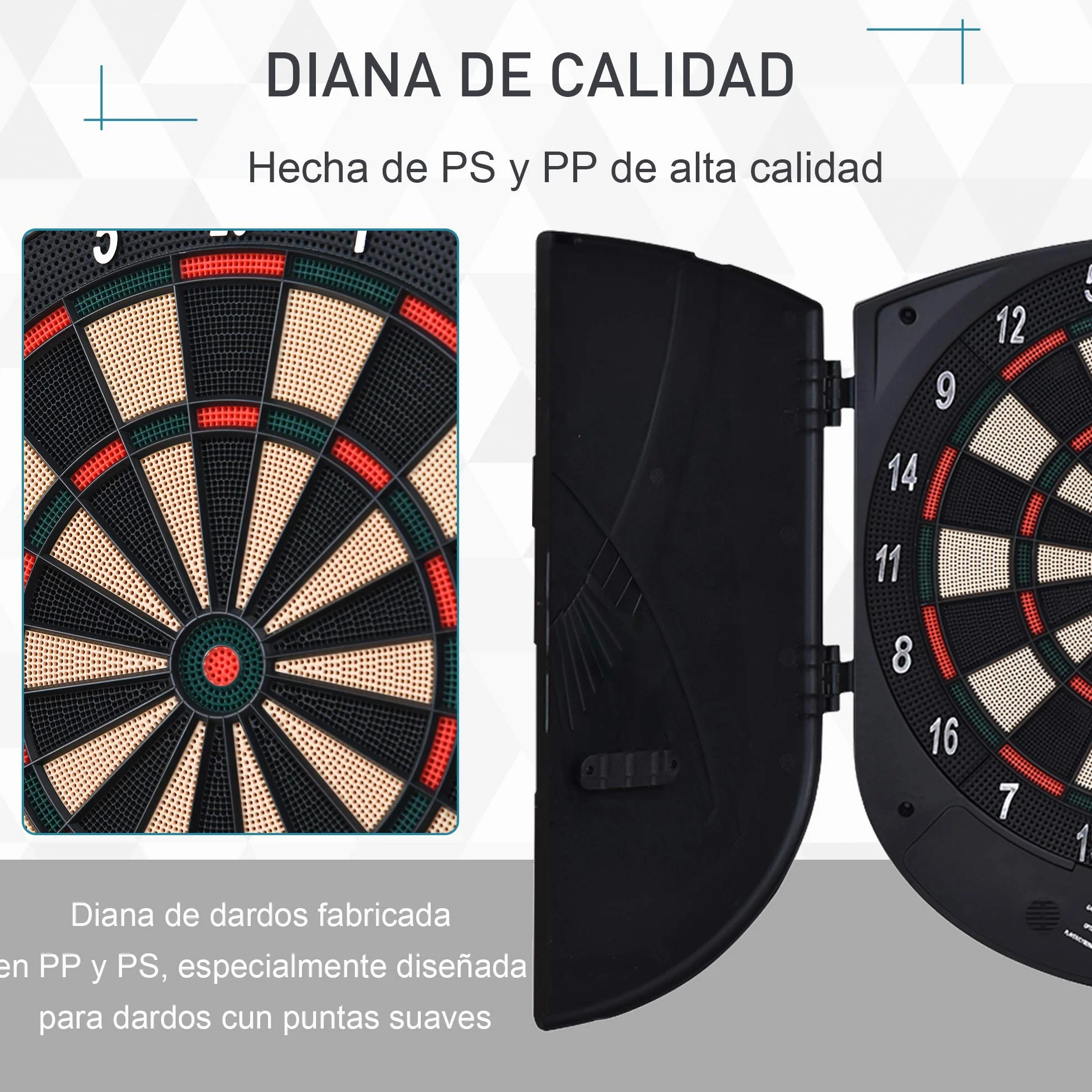 HOMCOM Diana Electrónica Digital Diana con 6 Dardos hasta 8 Jugadores Marcador Puertas Laterales Pantalla LCD y 26 Juegos 44x4,4x50 cm Negro
