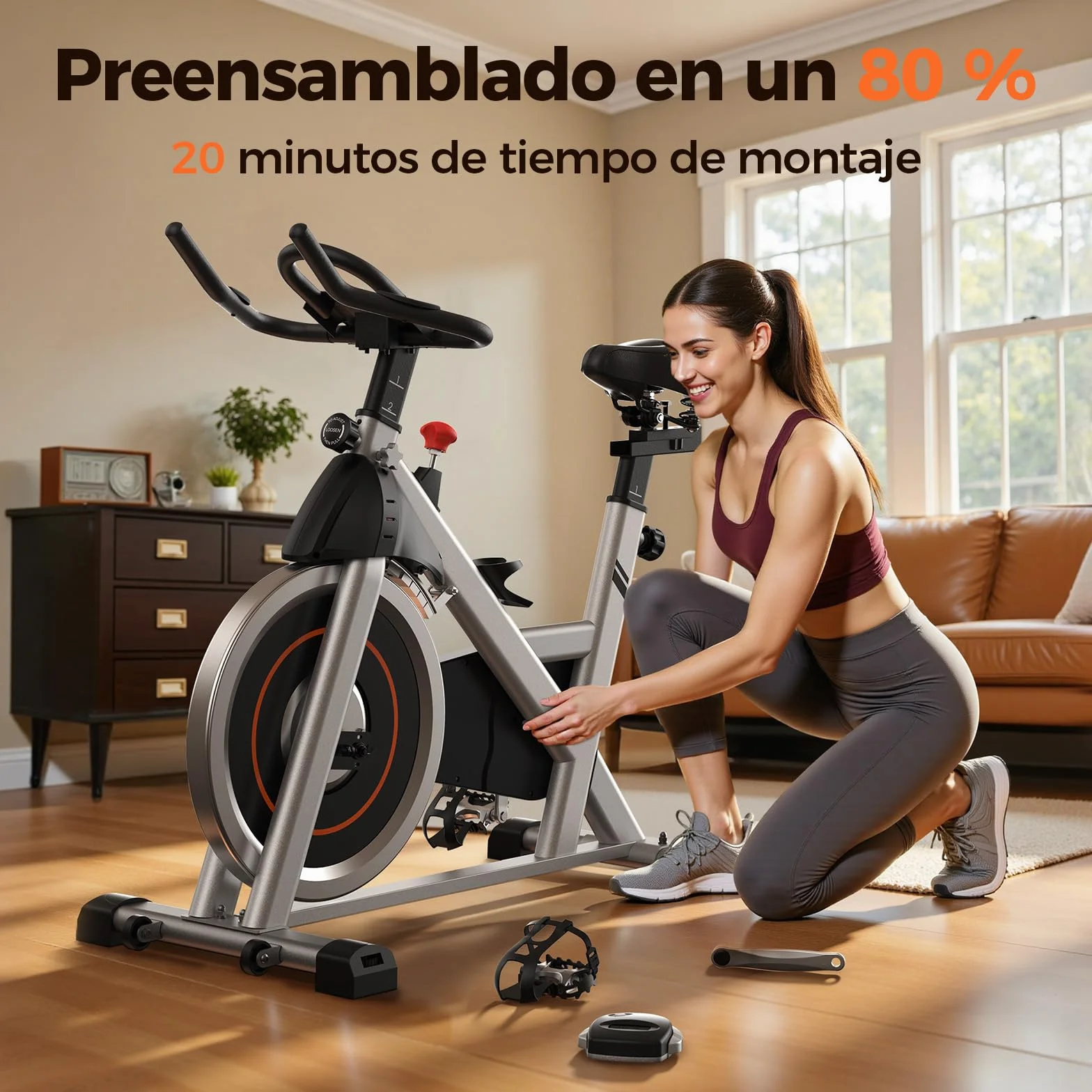 YOSUDA Bicicleta Estática con Resistencia Magnética Silenciosa, Bicicleta de Spinning con Monitor de LCD y Pulsómetro, Soporte para Tablet, App Exclusiva, Carga Máxima 136 kg