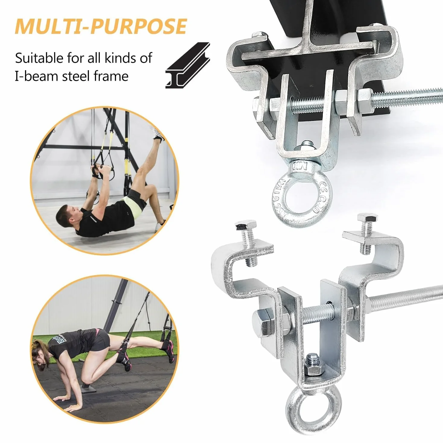 SQLJYU 2 Piezas Soporte Saco Boxeo, Soporte para Saco de Boxeo, Soporte Saco Boxeo Suelo Techo, para Viga Ajustable de 65 mm a 225 mm