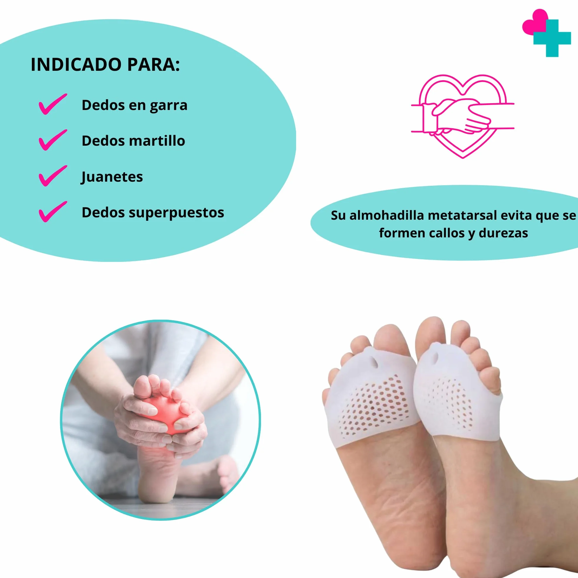 Separador Cinco Dedos del Pie con Almohadilla Metatarsal Corrector Juanetes Dedos Martillo