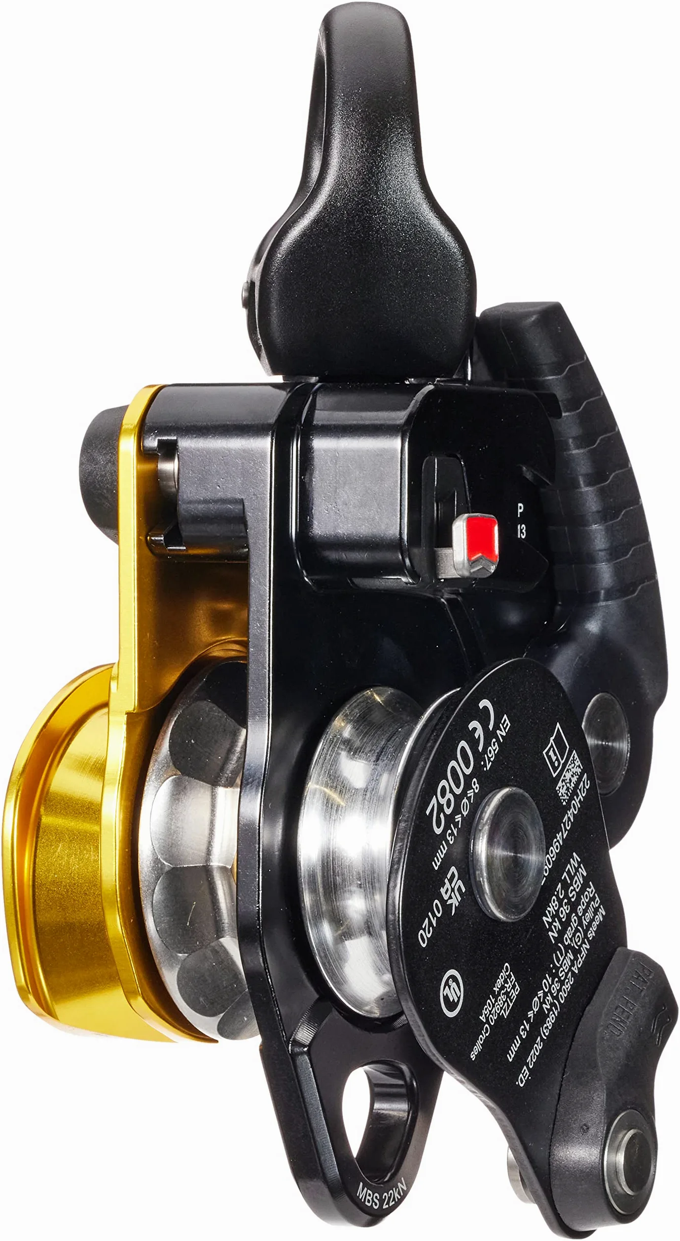 Petzl, Twin Release, Polea De Doble Bloqueo Desbloqueable para Sistemas De Recuperación, Oro Negro, U, Unisex Adulto