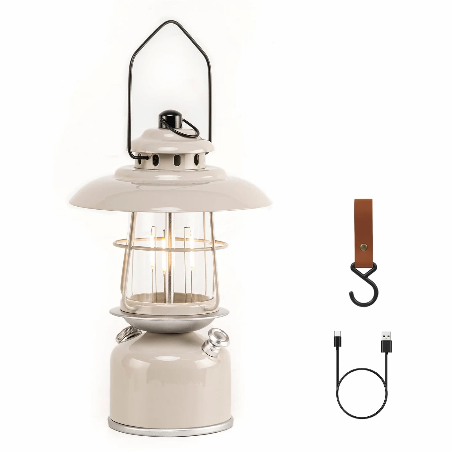 Linterna LED clásica retro de metal, batería recargable de 6500 mAh, dura 17-500 horas, lámpara de camping, linterna colgante grande regulable, luz de camping vintage con gancho para decoración de