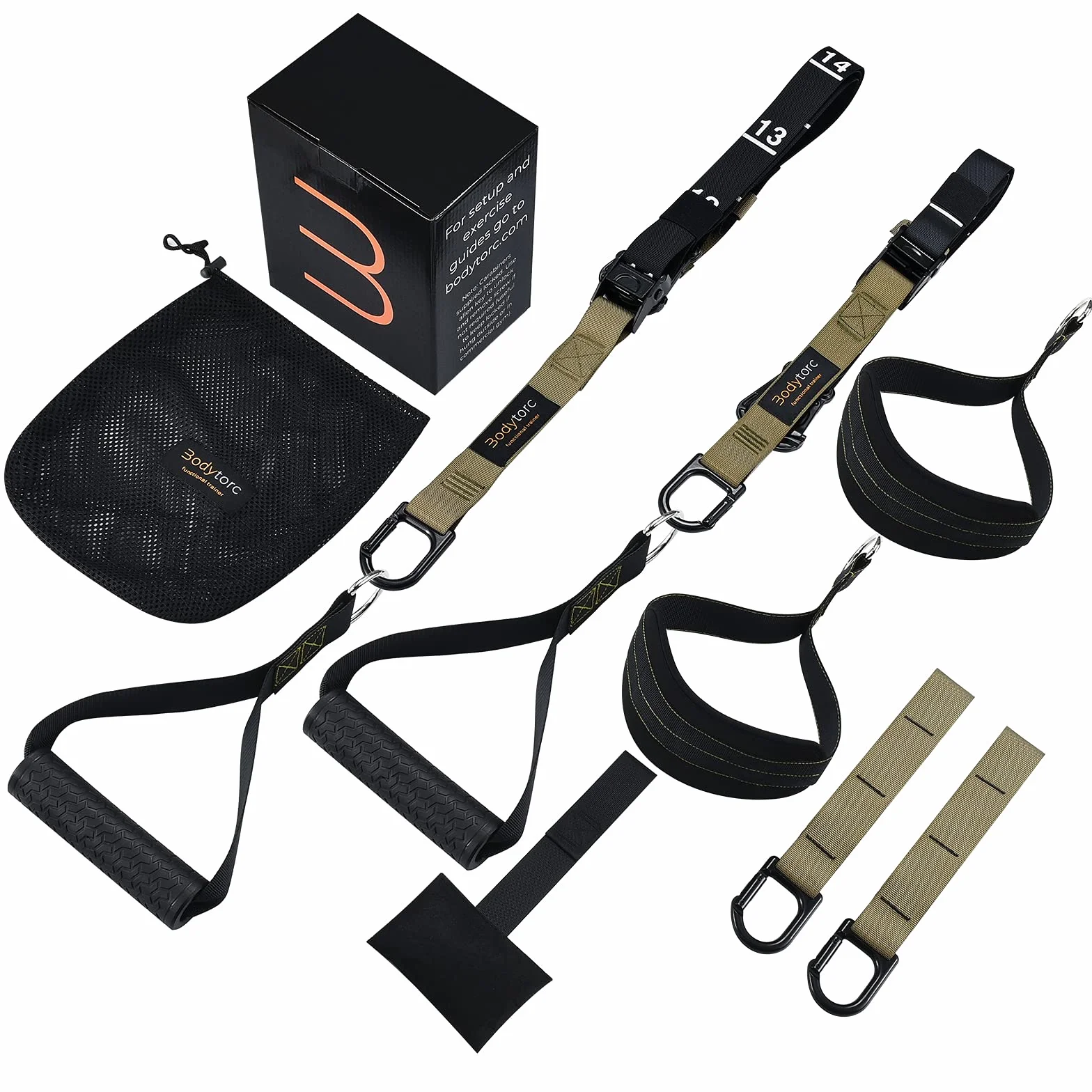 Entrenador de suspensión, correas de entrenamiento de peso corporal para entrenamientos de cuerpo completo en casa, incluye anclaje de puerta, brazos de extensión y correas avanzadas para los