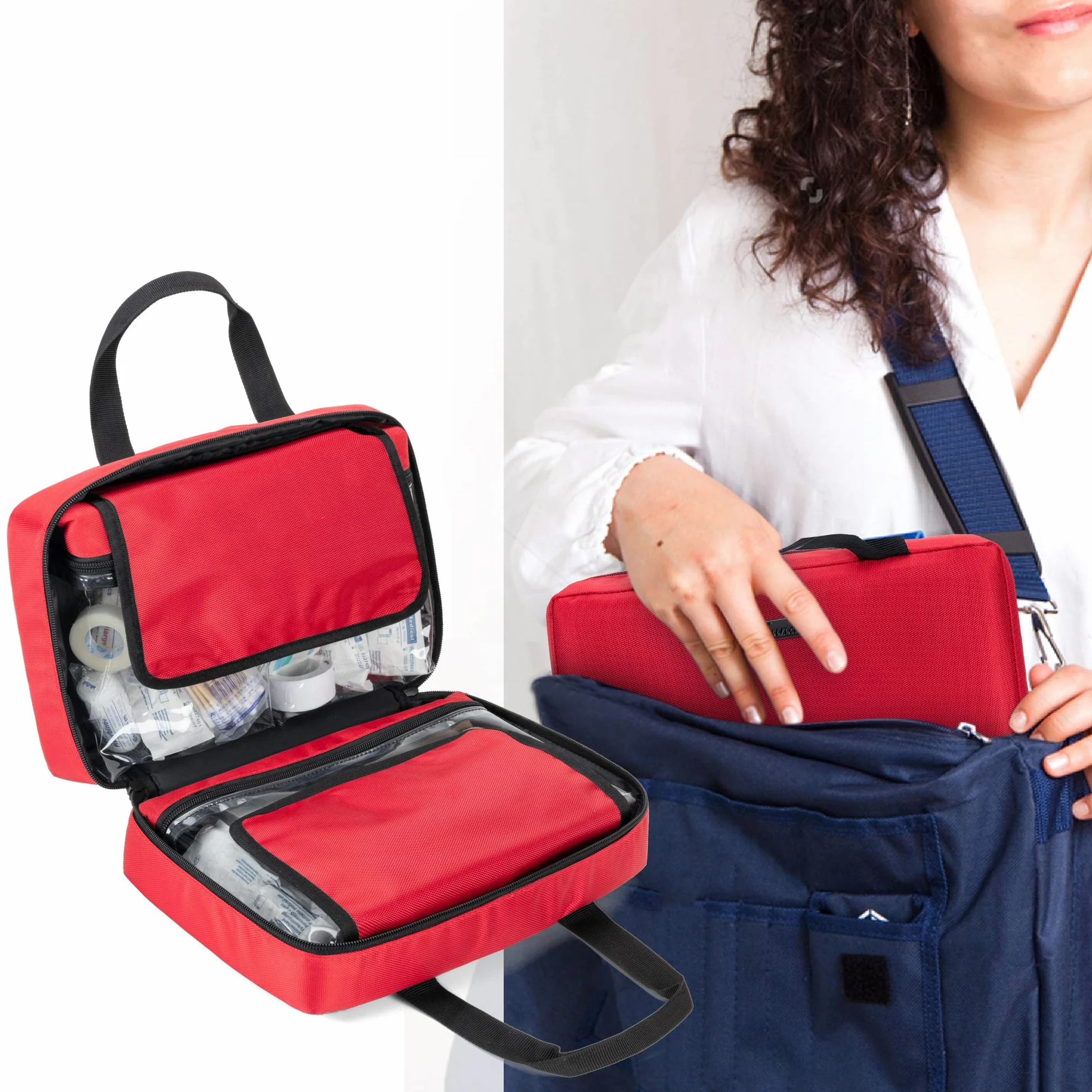 Trunab Botiquin de Primeros Auxilios Coche Rojo, Vacío, SÓLO Bolsa Bolsa de Farmacia, Caja Botiquín Casa Profesional para Kit de Emergencia, Ideal para Hogar, Camping, Viajes y Senderismo