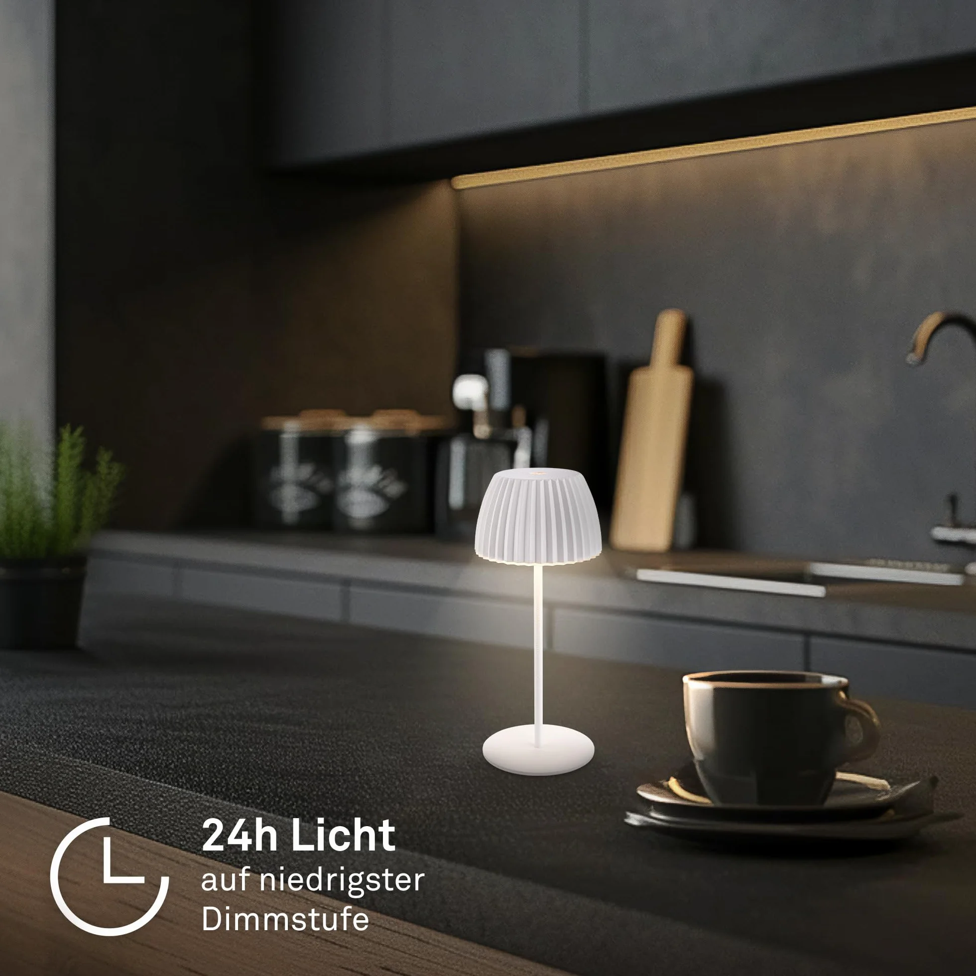 BRILONER Riffle Mini lámpara de mesa LED inalámbrica IP44 con regulador táctil, 8,5x20 cm, blanco