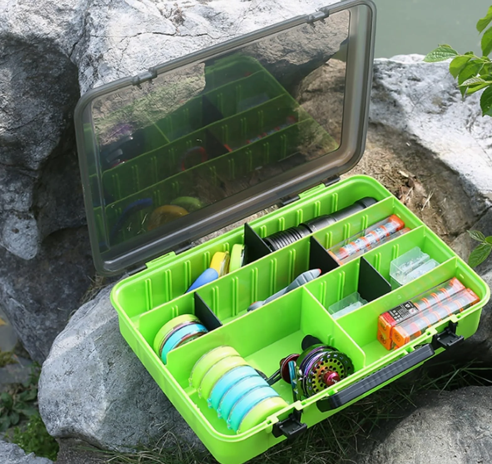 Caja De Pesca Caja Pesca Organizador De Caja De Aparejos De Pesca, Contenedor De Caja De Aparejos De Pesca A Granel Con Divisores Ajustables Accesorios Pesca(Grün)