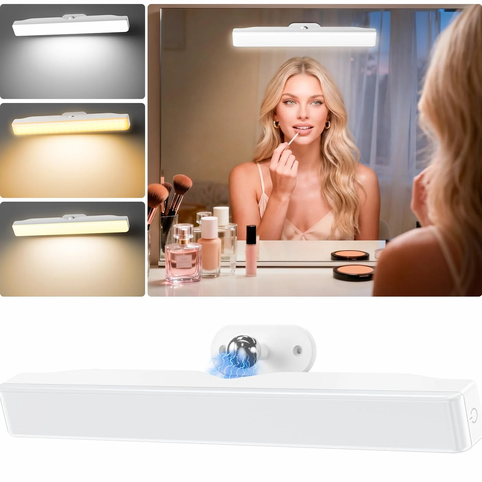 Lámpara Sin Cables LED Recargable 4000mAH para Espejo de Maquillaje con Brillo Ajustable