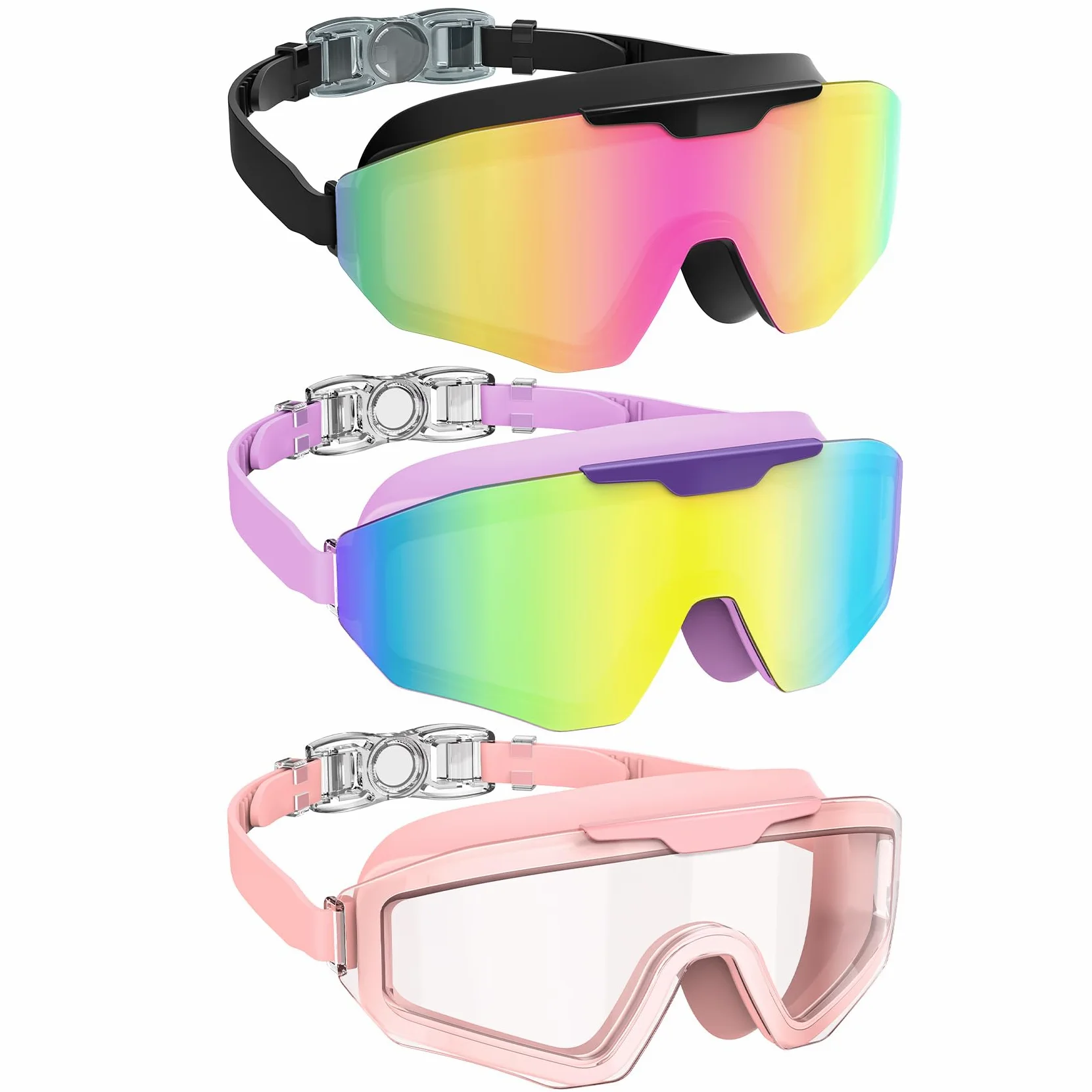NSSIW Gafas de natación para adultos, sin fugas, con protección UV400, antivaho, amplia visión para hombres y mujeres, paquete de 3