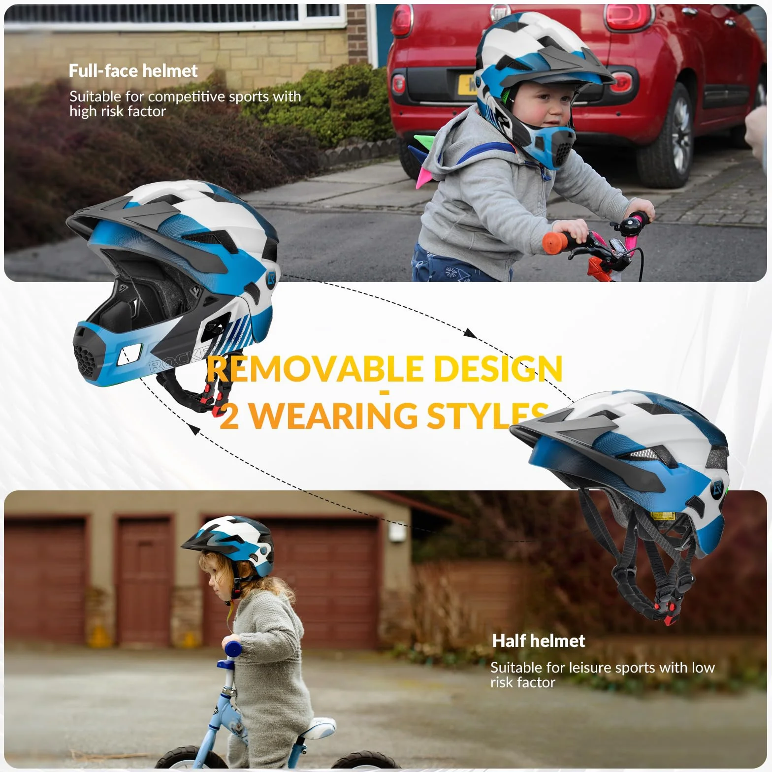 ROCKBROS Casco Integral Niños Mentonera Desmontable Ajustable Protección Cabeza MTB BMX Ciclismo