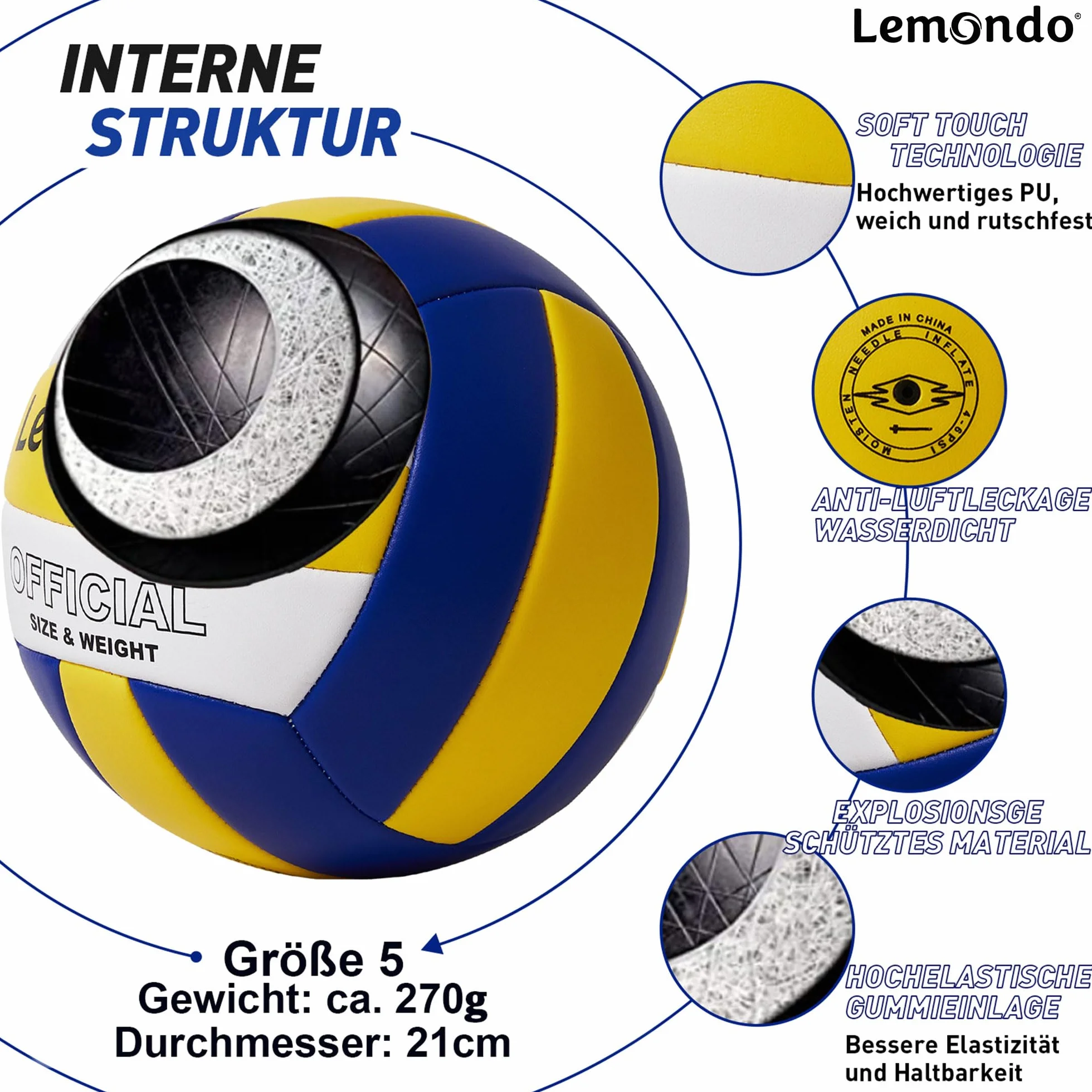 Lemondo Voleibol de piel sintética suave al tacto, resistente al agua, con bomba, para interior y exterior, pelota de agua para juegos, piscina, playa, pelotas, regalo de verano (con bomba)