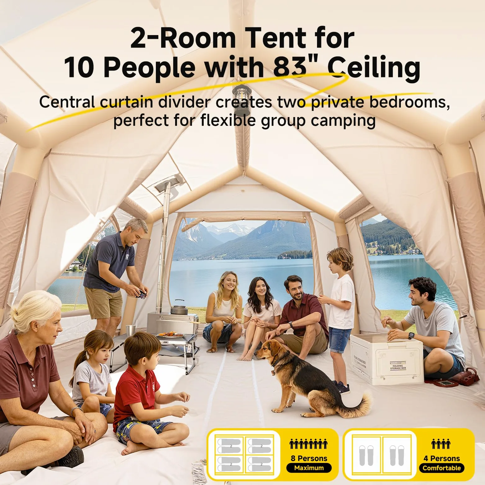 MOPHOTO Carpas inflables para camping, tienda inflable grande con bomba de mano, tienda familiar de fácil instalación, tienda de campaña para 4 estaciones, tiendas de campaña Oxford impermeables para