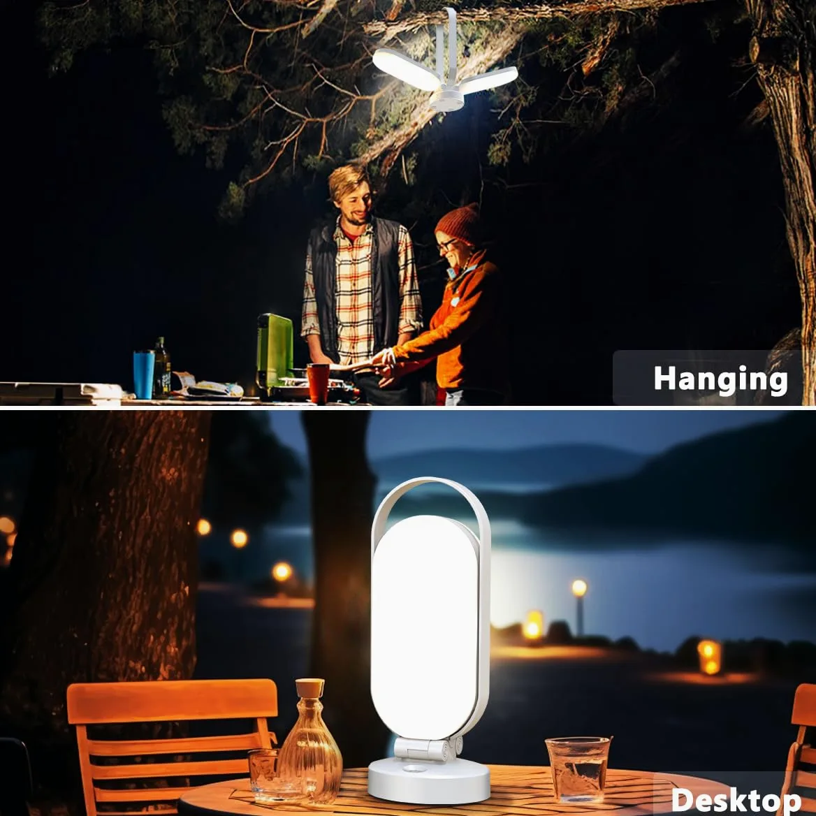 Hapfish Luz Camping Recargable, 5000mAh Lampara Solar Camping, Accesorios Camping, Portatil Plegables Impermeables, Linterna LED Sin Cable para Tienda, Emergencia, Interior, Exterior, Campismo