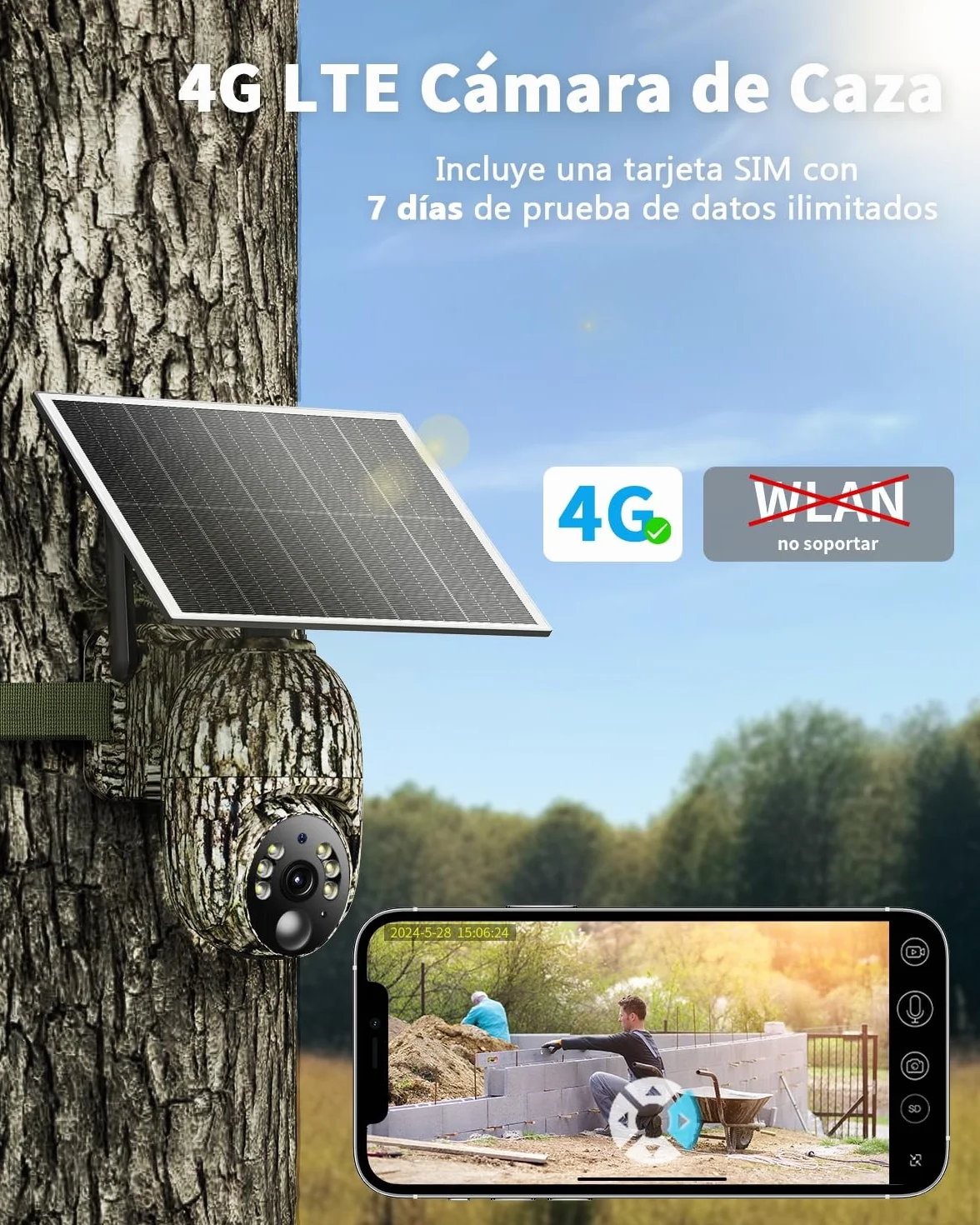 Fototrappola con SIM, 4G LTE Fotocamera da Caccia con Scheda SIM, 2K Video Telecamera Esterna con Pannello Solare, Visione Notturna a Colori, Rilevamento PIR, IP66 (2PCS)