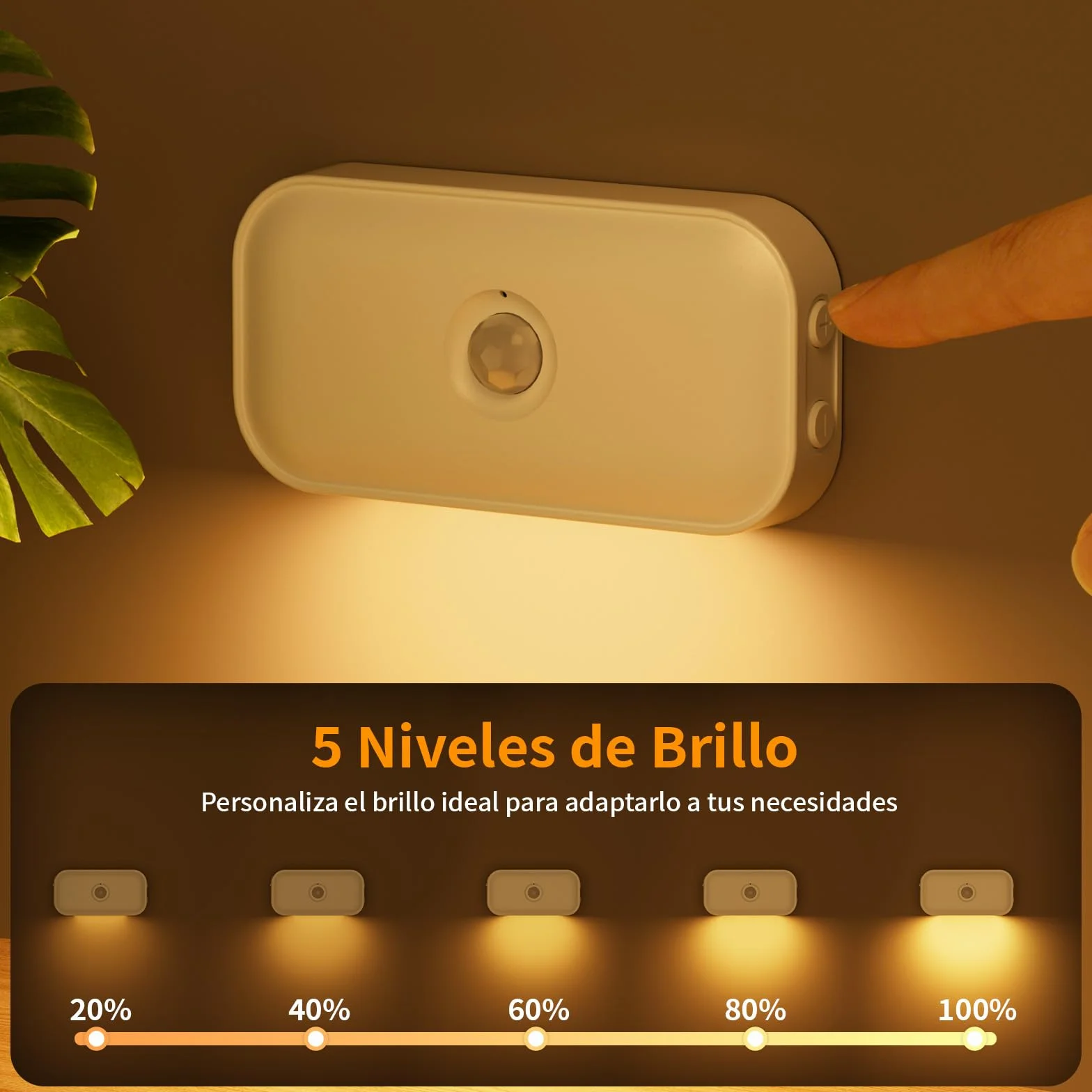Luz Nocturna con Sensor de Movimiento Recargable 4 Piezas Blanco Cálido 3 Modos Auto Off Night Brillo Ajustable para Niños Pasillo Escaleras Dormitorio