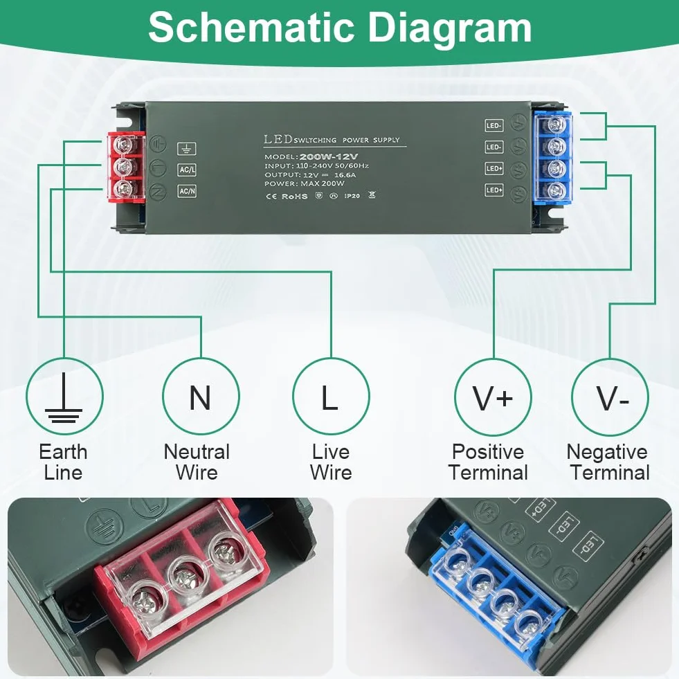URAQT Transformador 220V a 12V 200W 16,6A Fuente Alimentación Voltaje Constante para Tira LED