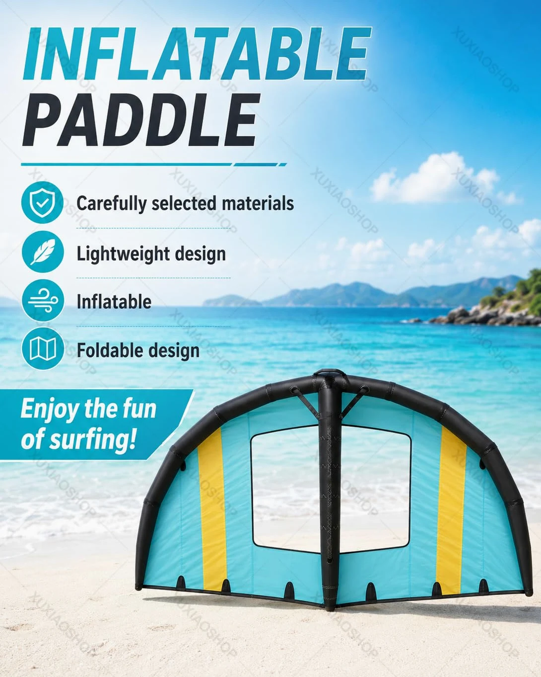 Vela de Surf Hinchable con Ventana para Wing Foil 4m2 | Incluye mochila, bomba y leash; para adultos en wingfoil, wingsurf y SUP durante viajes a playa, lago o bahía
