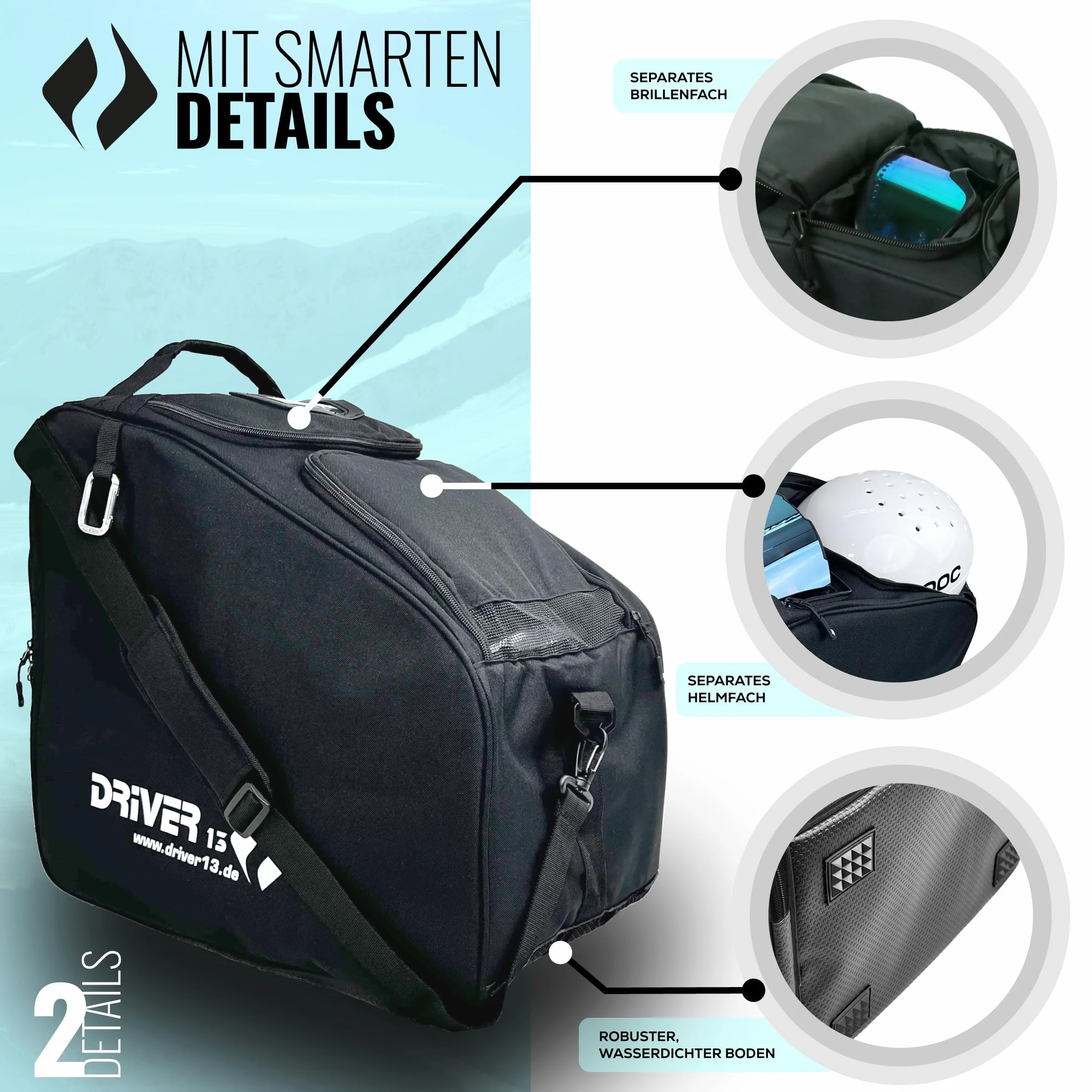 Driver13 Bolsa para Botas de esquí con Compartimento para Casco, Negro