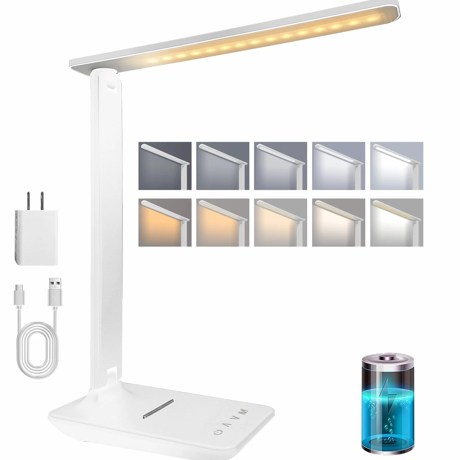 Karidi Lámpara de Escritorio LED Recargable 4000mAh 45 LEDs Protección Ocular 5 Modos Color 5 Niveles Brillo Control Táctil USB-C Plegable