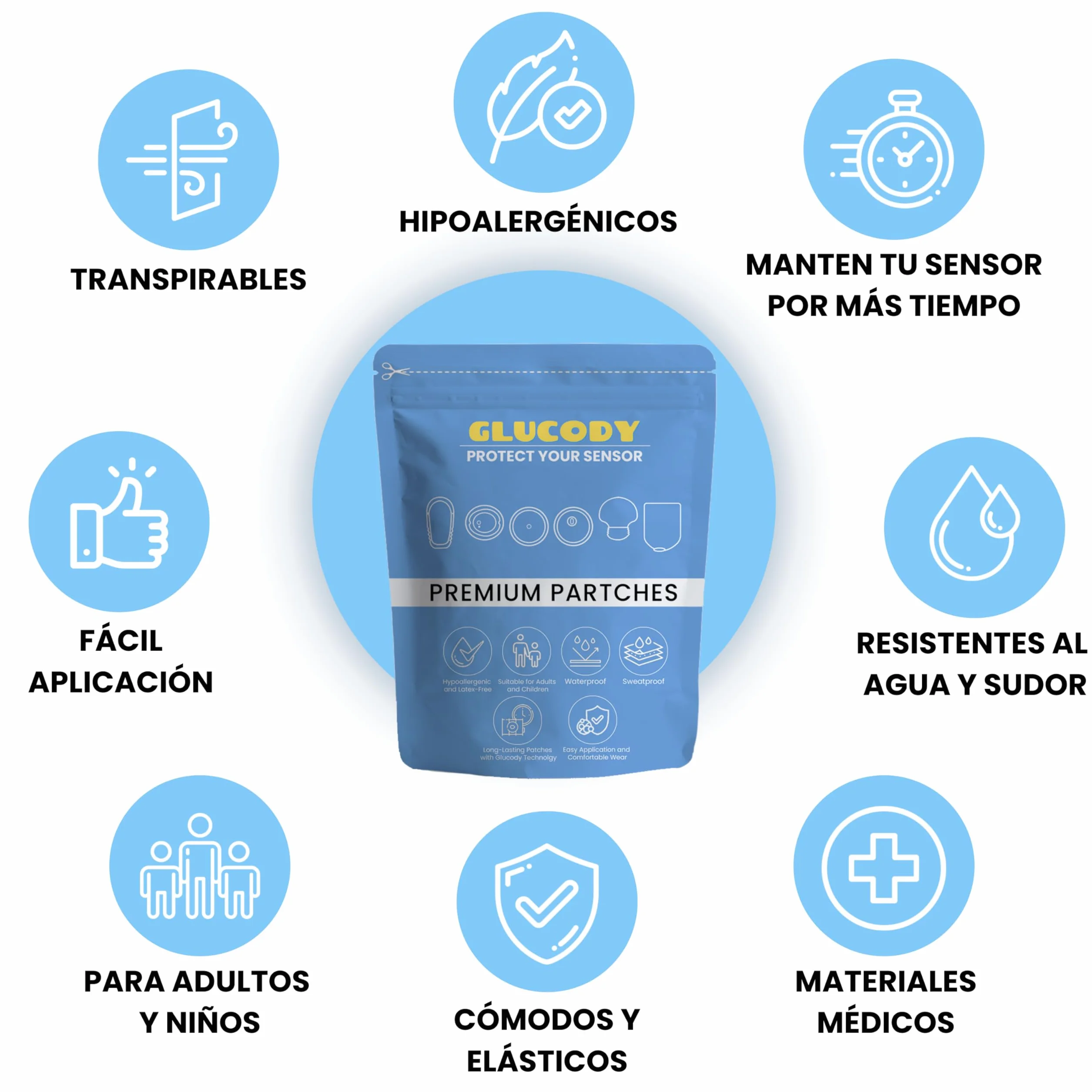 Parches Sensor Freestyle Libre 2 Hipoalergénicos Impermeables Transpirables 10pc