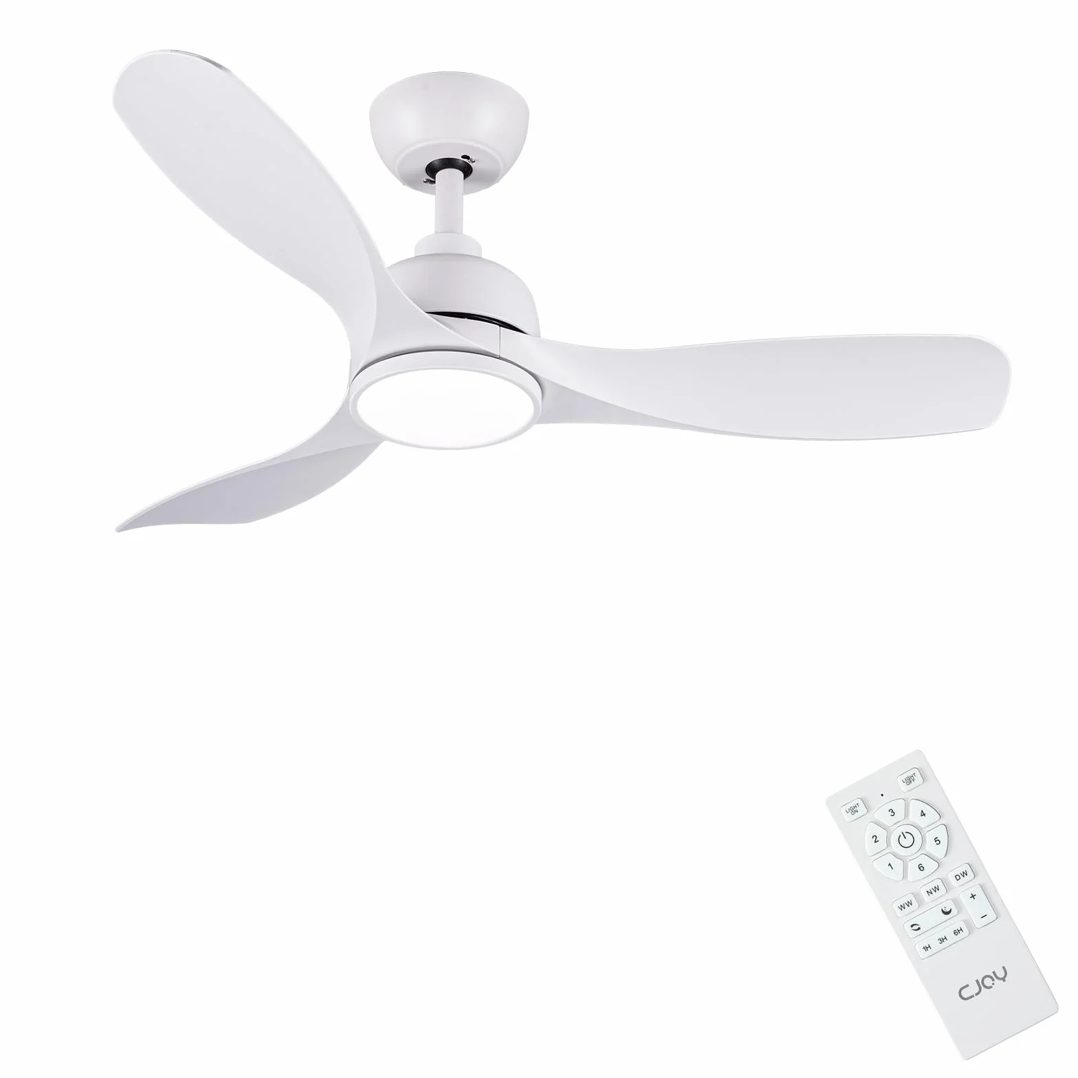 CJOY Ventilador de Techo con Luz 107cm Blanco, Mando Silencioso, 6 Velocidades, Memoria 3 CCT, LED Regulable, DC Reversible