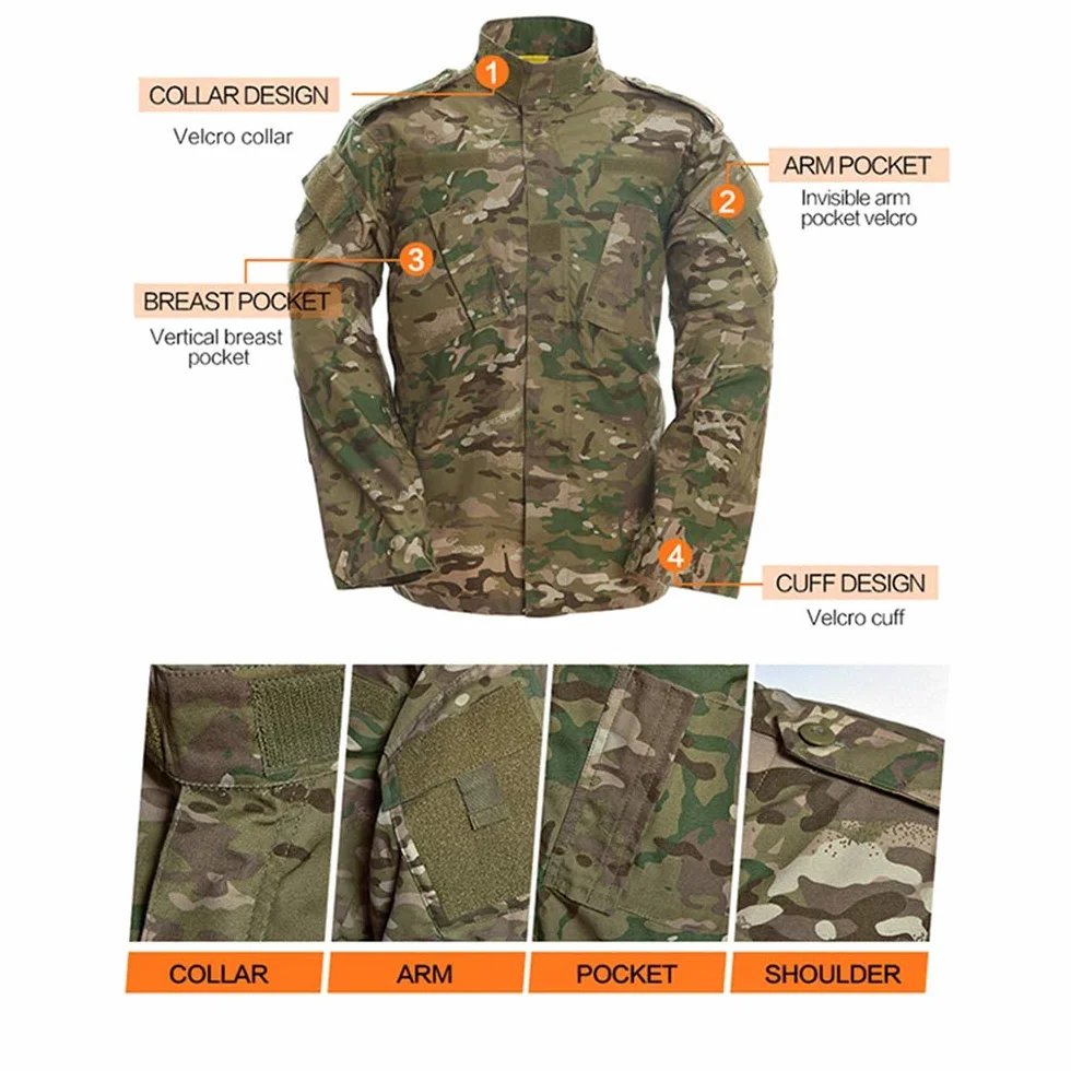 YUSHOW Militar Traje Hombre Airsoft Chaleco Manga Larga Pantalones Uniforme Caza Paintball BDU